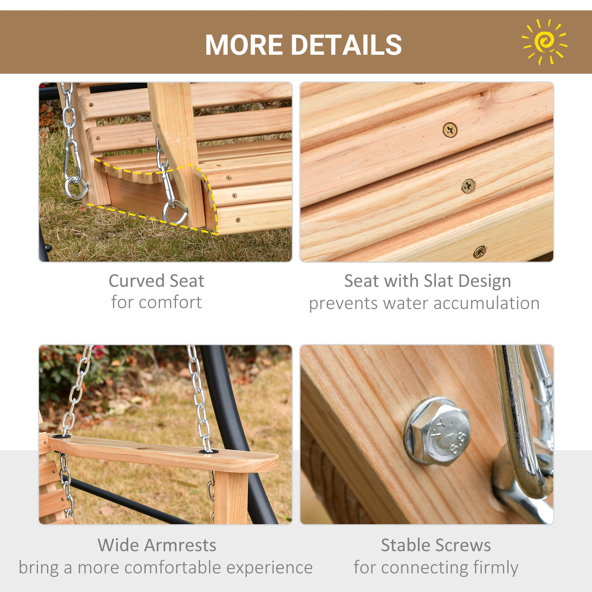 Aosom 3 Seater Patio Swing - Wood with Foldable Table-DECOROLALA