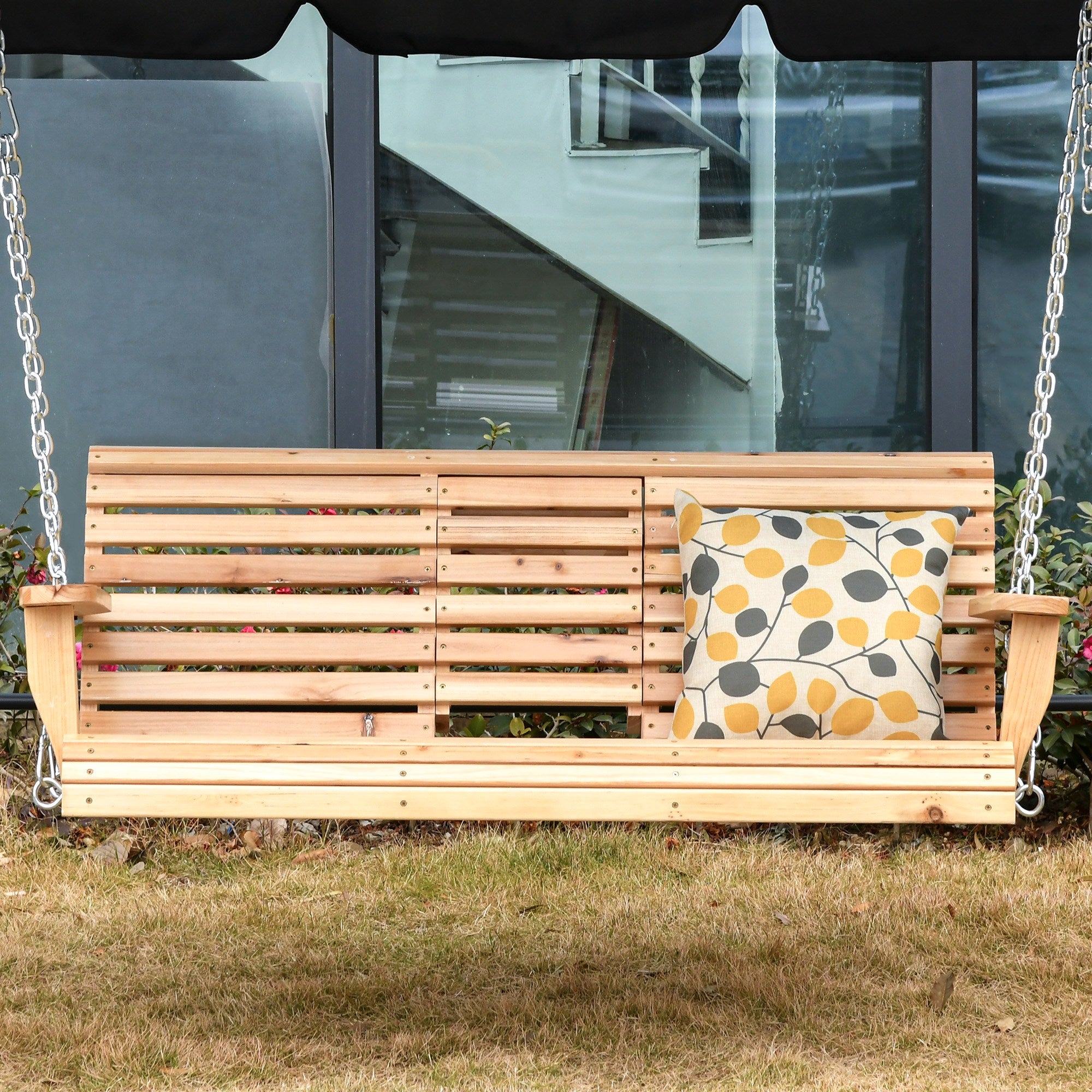 Aosom 3 Seater Patio Swing - Wood with Foldable Table-DECOROLALA