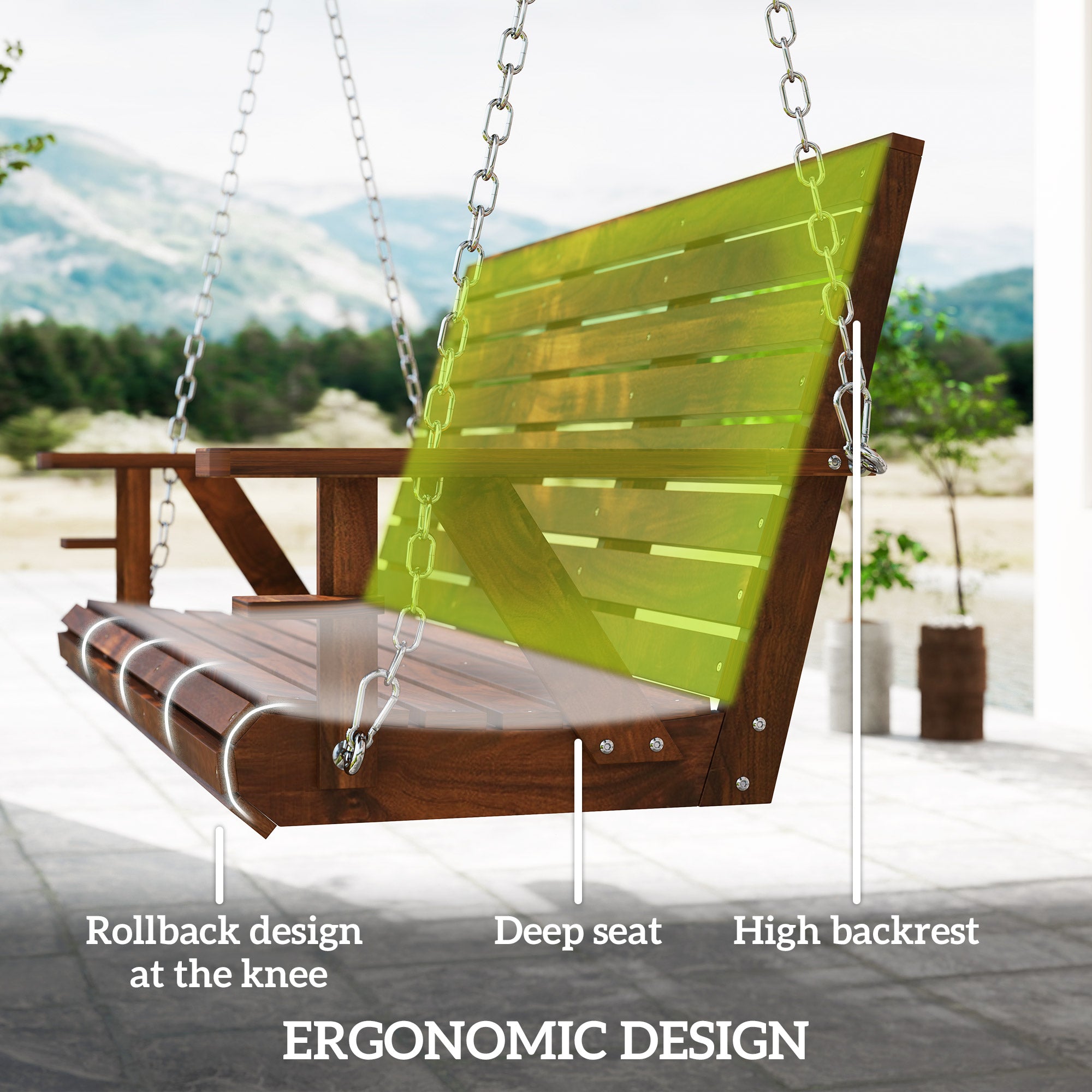 Aosom 3-Seater Swing Bench, Carbonized Wood Porch Swing with Cupholders, Adjustable Chains-DECOROLALA