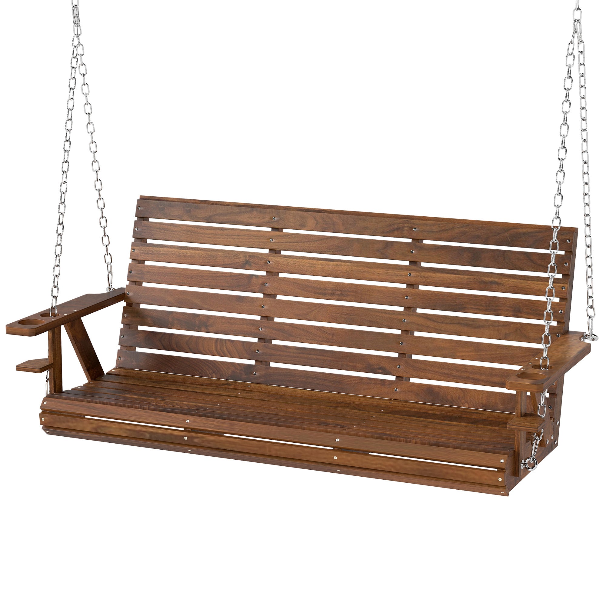 Aosom 3-Seater Swing Bench, Carbonized Wood Porch Swing with Cupholders, Adjustable Chains-DECOROLALA