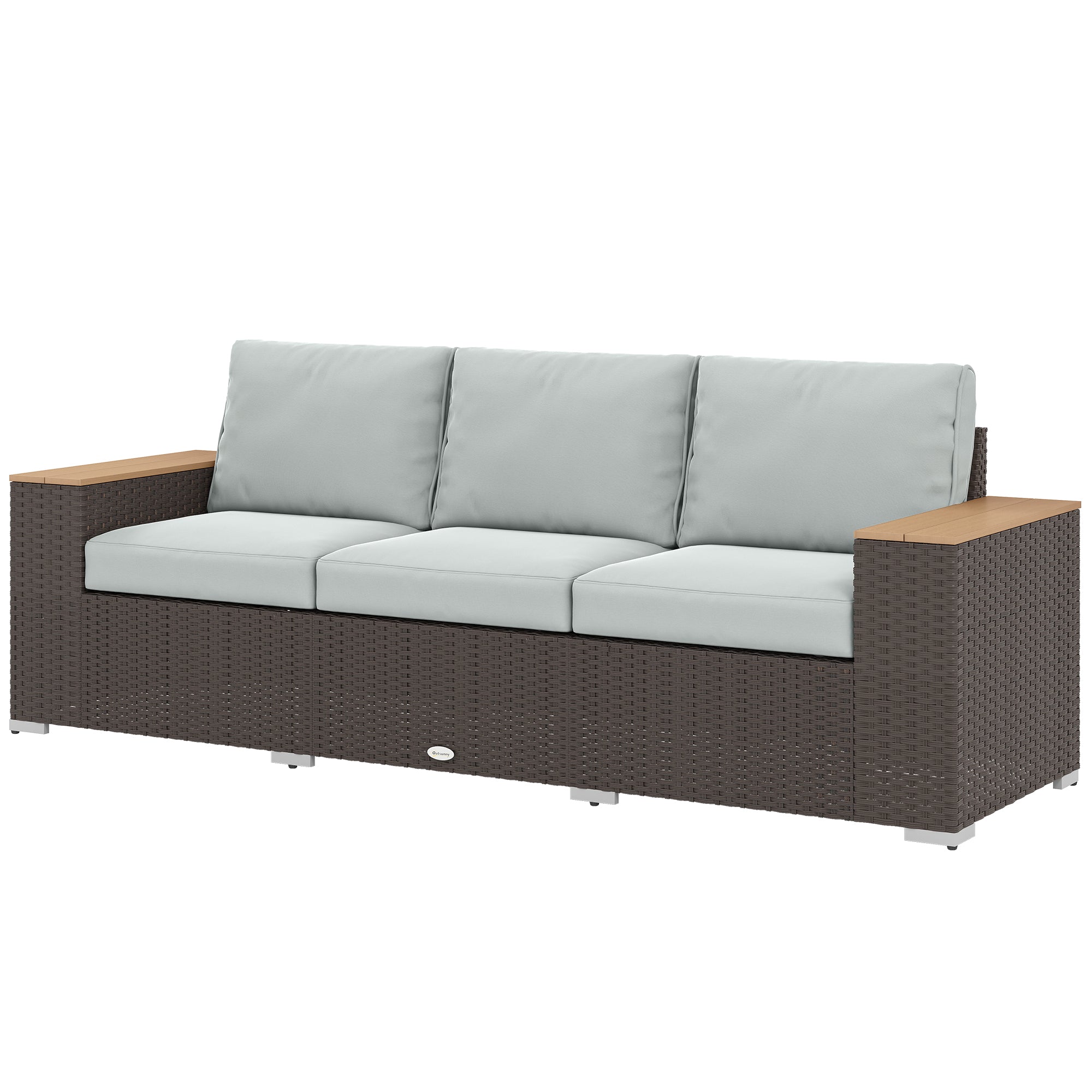 Aosom 3-Seater Wicker Patio Sofa - Grey Rattan Outdoor Couch-DECOROLALA