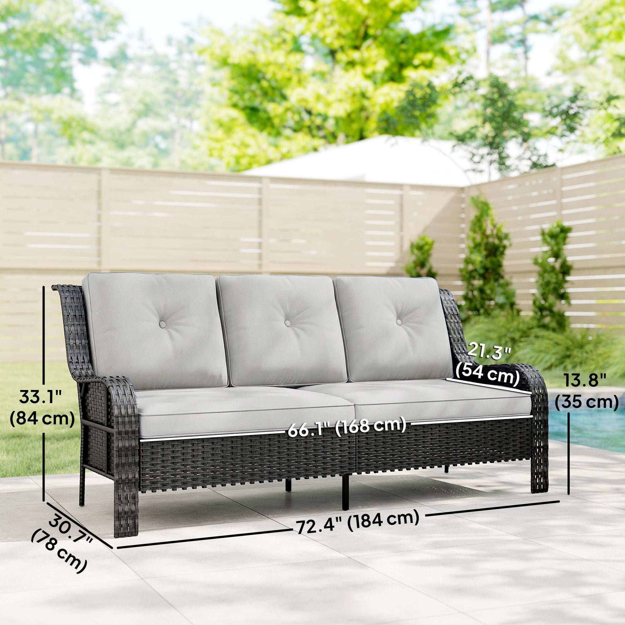 Aosom 3-Seater Wicker Patio Sofa - Light Grey Rattan Couch-DECOROLALA