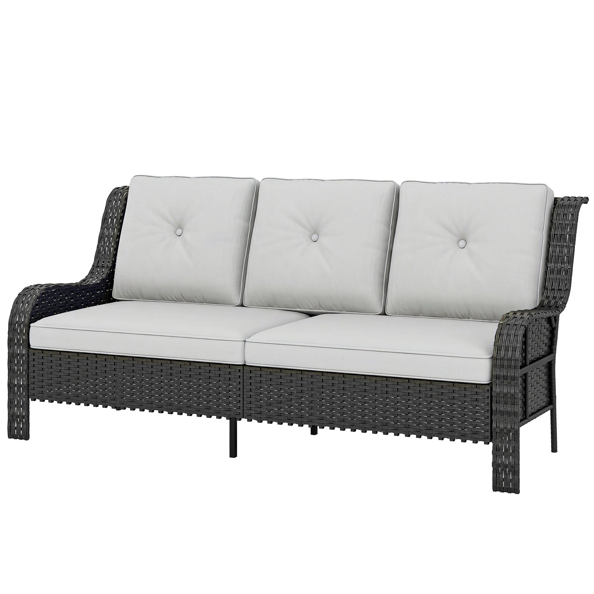 Aosom 3-Seater Wicker Patio Sofa - Light Grey Rattan Couch-DECOROLALA