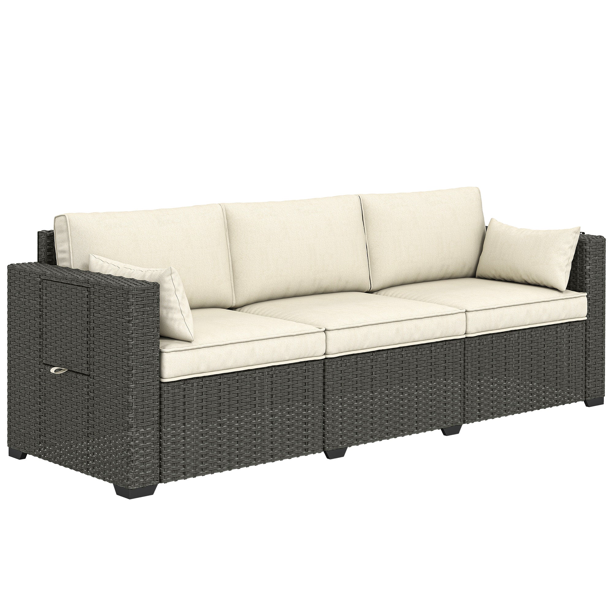 Aosom 3-Seater Wicker Patio Sofa with Side Trays - Cream White-DECOROLALA