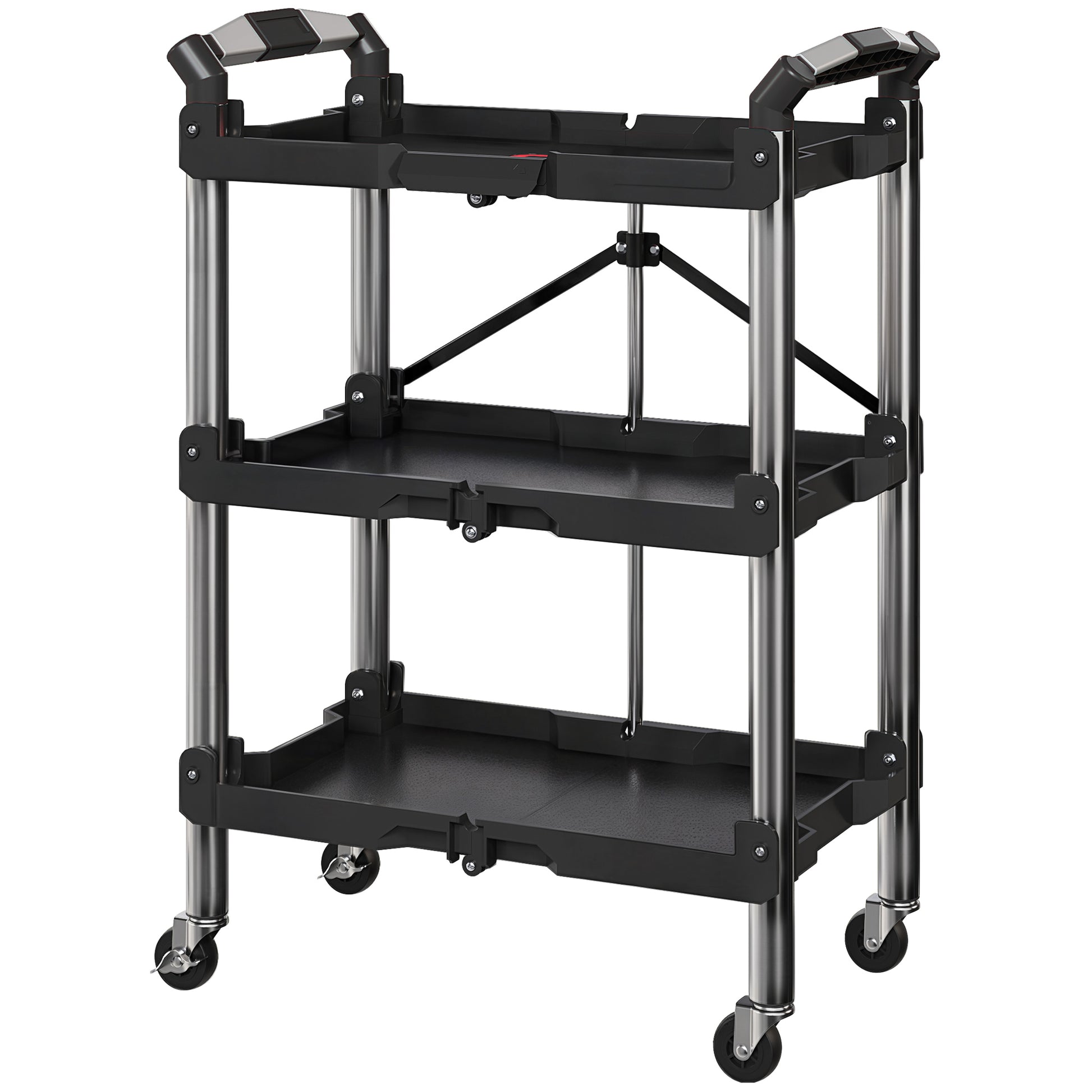 Aosom 3-Tier Collapsible Utility Tool Cart - 150 lbs Black-Home Improvement > Tools-DECOROLALA