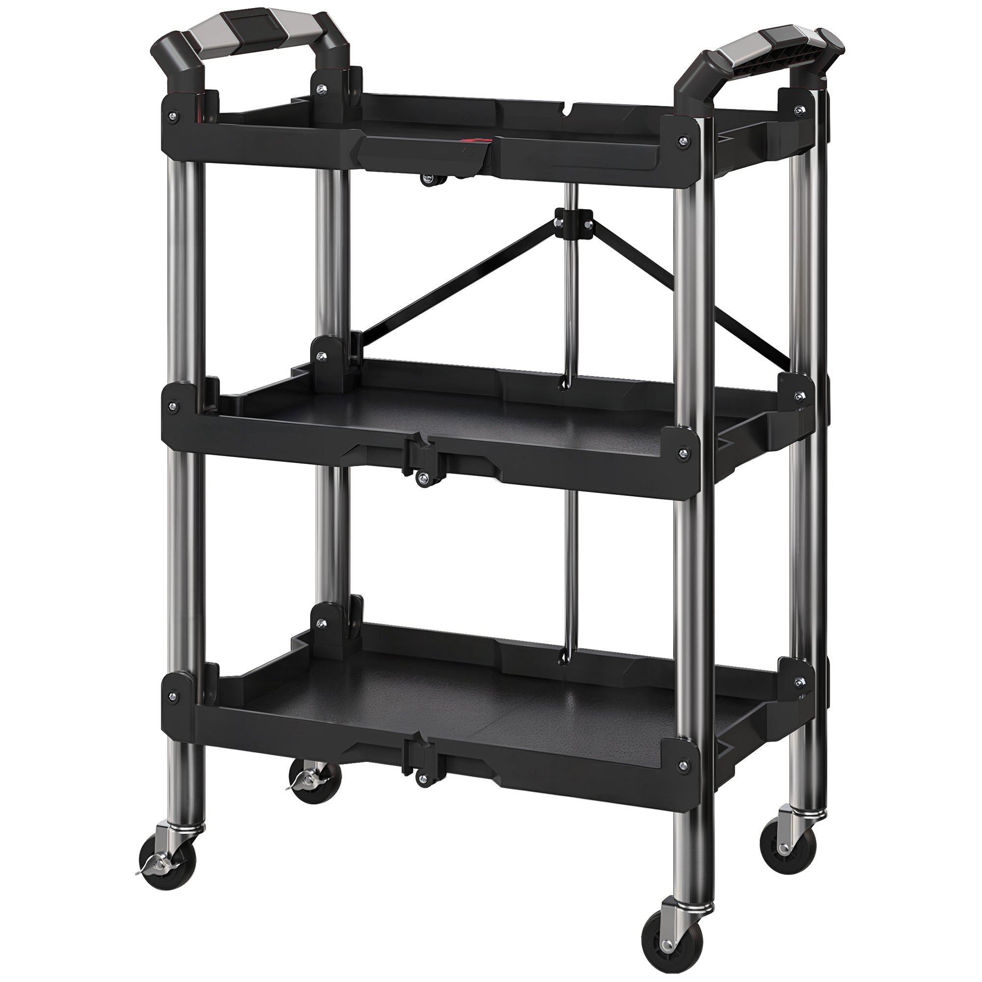 Aosom 3-Tier Collapsible Utility Tool Cart - 150 lbs Black-Home Improvement > Tools-DECOROLALA