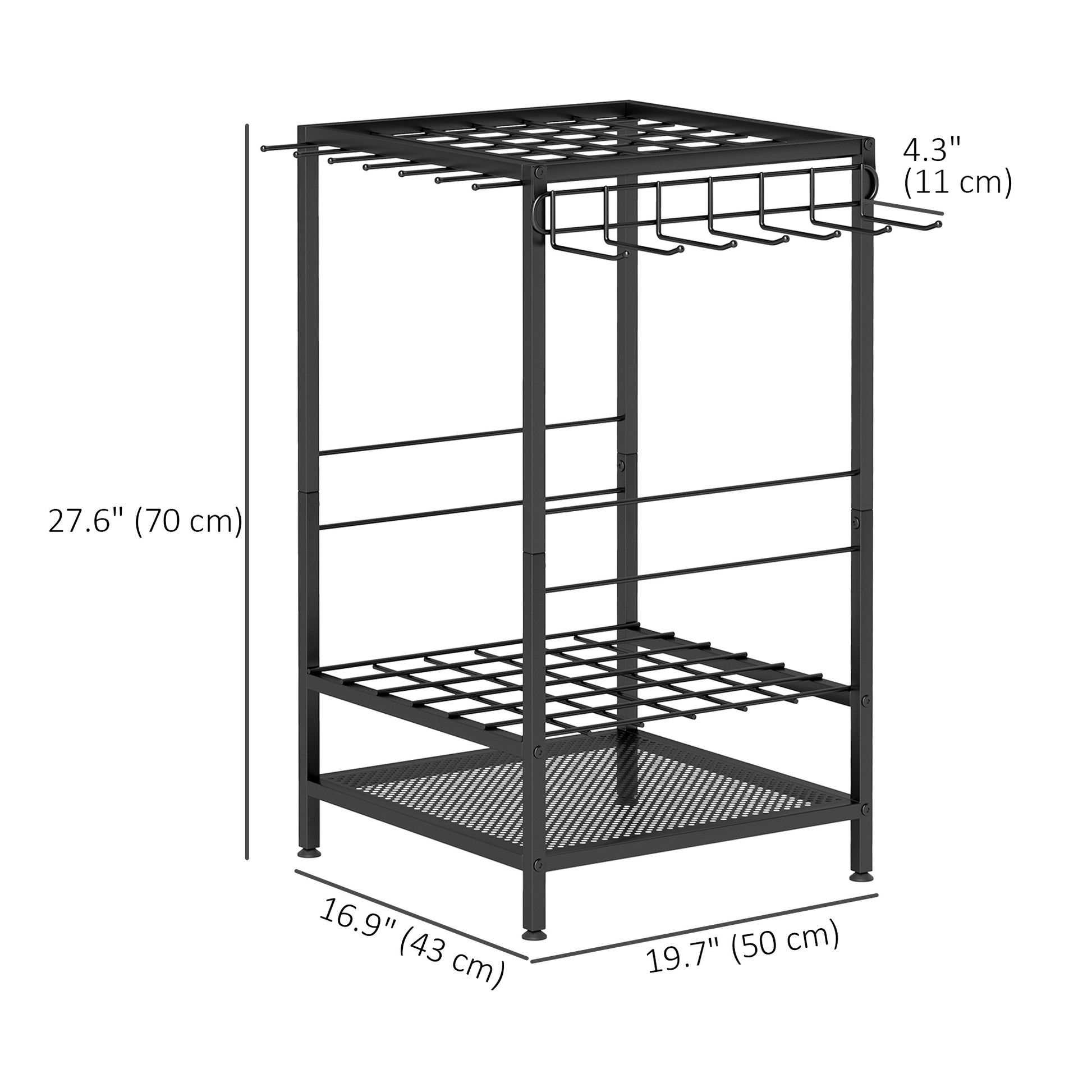 Aosom 3-Tier Garden Tool Organizer Rack - Black Metal 14 Hooks-Patio & Garden > Lawn & Garden > Garden Accessories-DECOROLALA