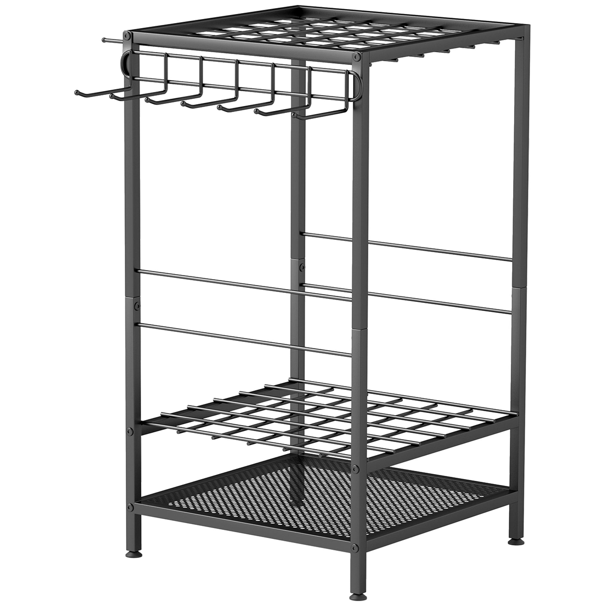 Aosom 3-Tier Garden Tool Organizer Rack - Black Metal 14 Hooks-Patio & Garden > Lawn & Garden > Garden Accessories-DECOROLALA