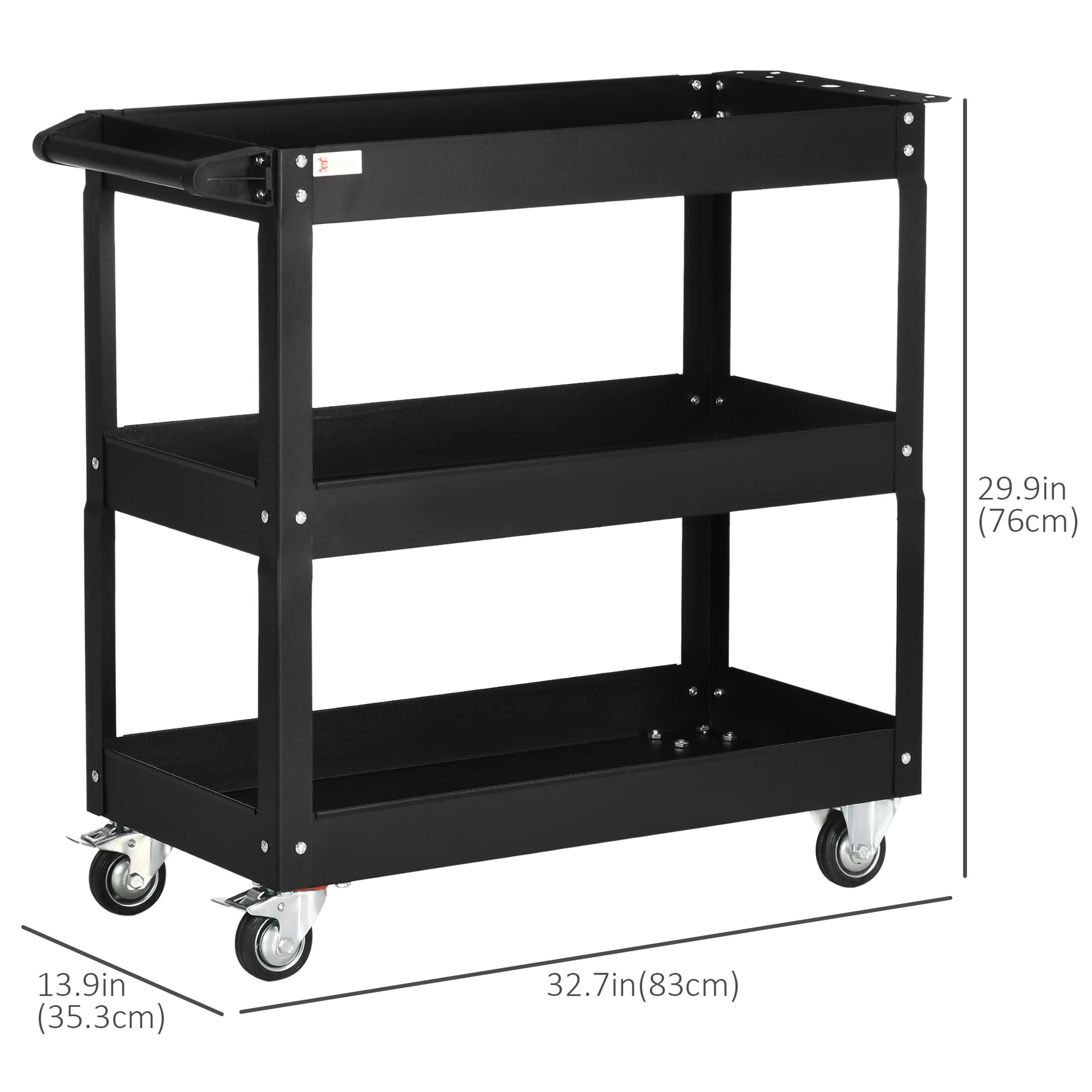 Aosom 3-Tier Rolling Steel Tool Cart - 330 lbs Capacity, Black-Home Improvement > Tools > Tool Organizers-DECOROLALA