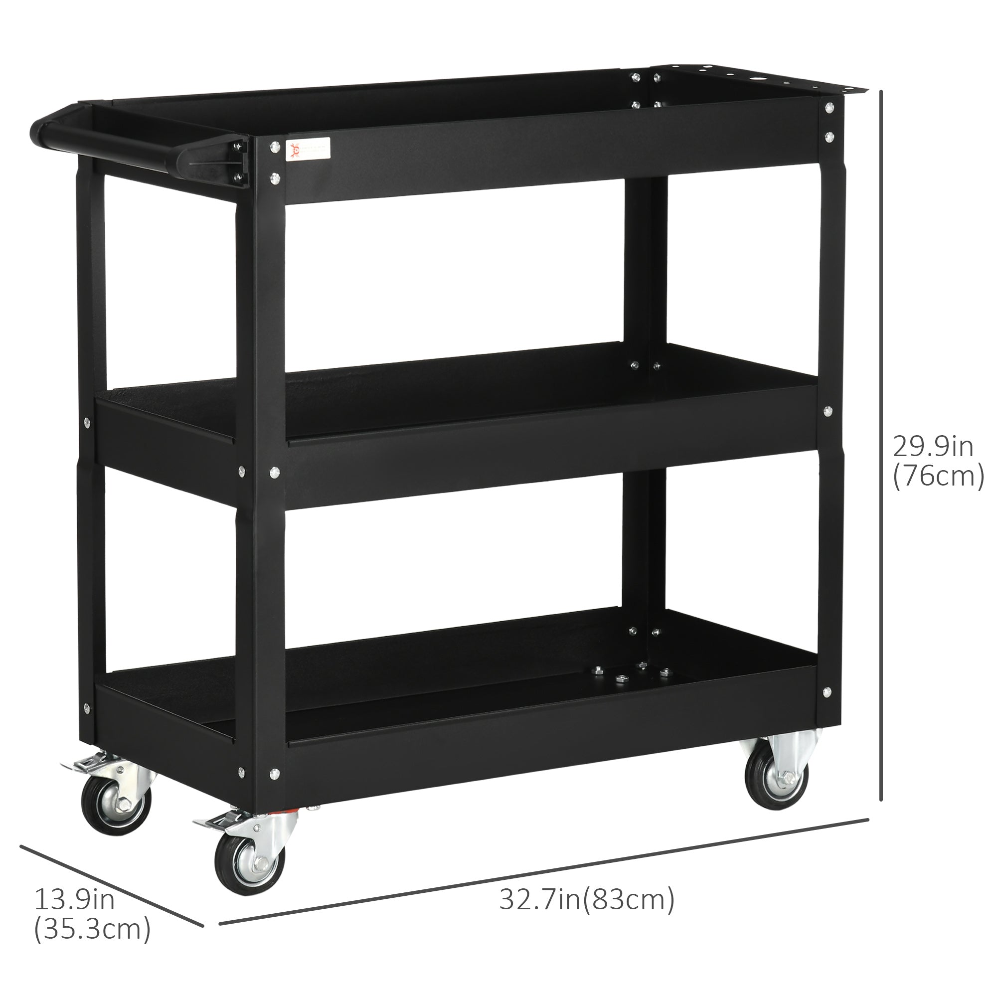 Aosom 3-Tier Rolling Steel Tool Cart - 330 lbs Capacity, Black-Home Improvement > Tools > Tool Organizers-DECOROLALA