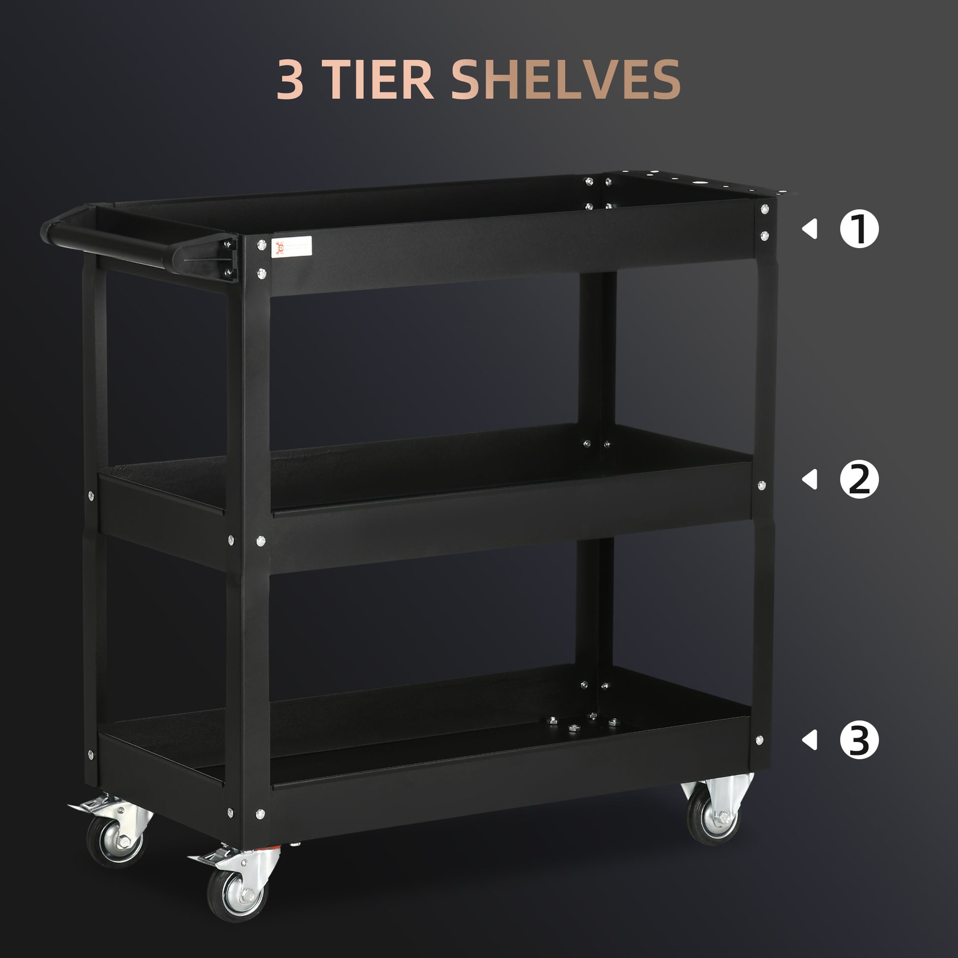 Aosom 3-Tier Rolling Steel Tool Cart - 330 lbs Capacity, Black-Home Improvement > Tools > Tool Organizers-DECOROLALA