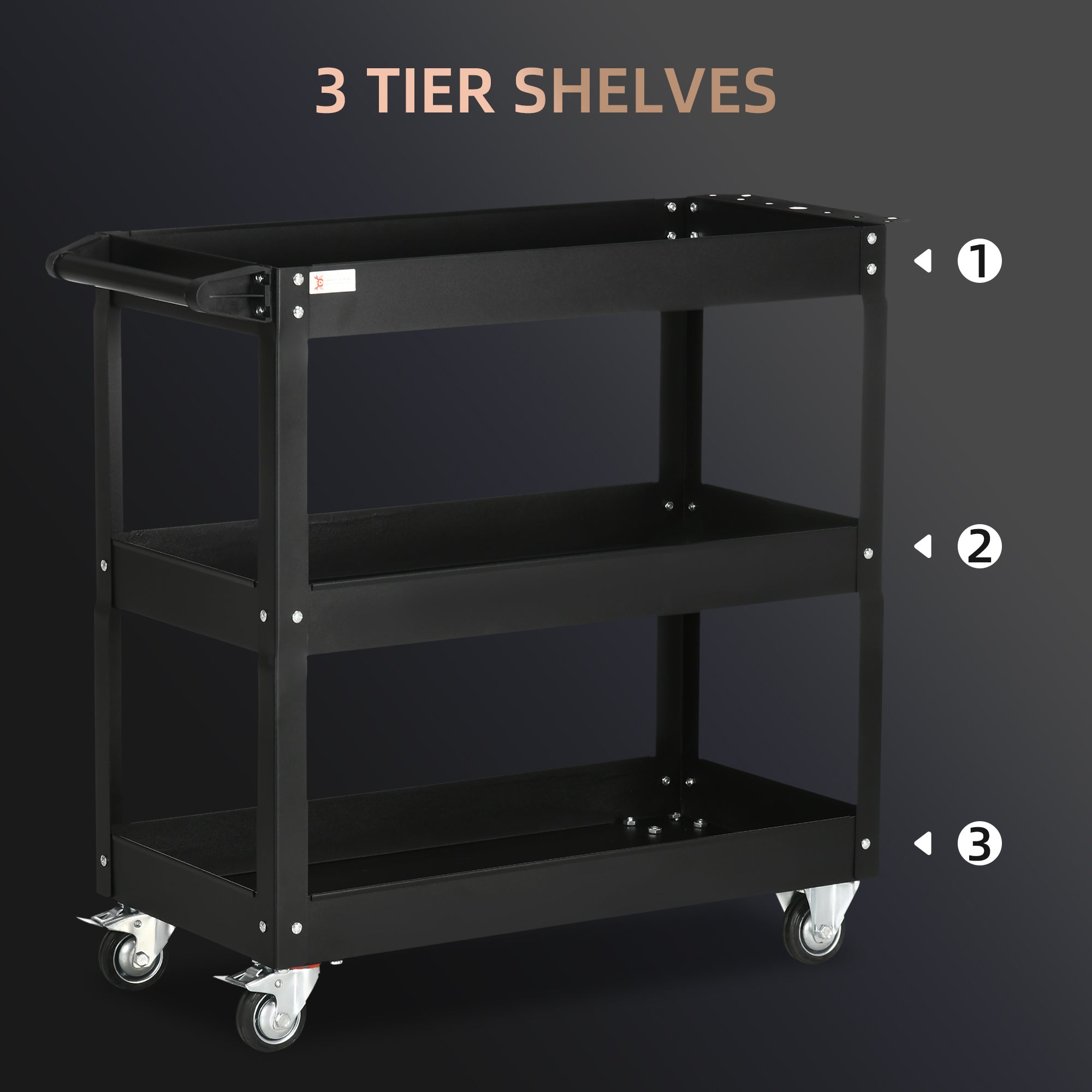 Aosom 3-Tier Rolling Steel Tool Cart - 330 lbs Capacity, Black-Home Improvement > Tools > Tool Organizers-DECOROLALA