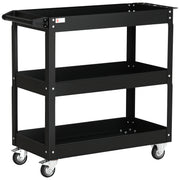 Aosom 3-Tier Rolling Steel Tool Cart - 330 lbs Capacity, Black-Home Improvement > Tools > Tool Organizers-DECOROLALA