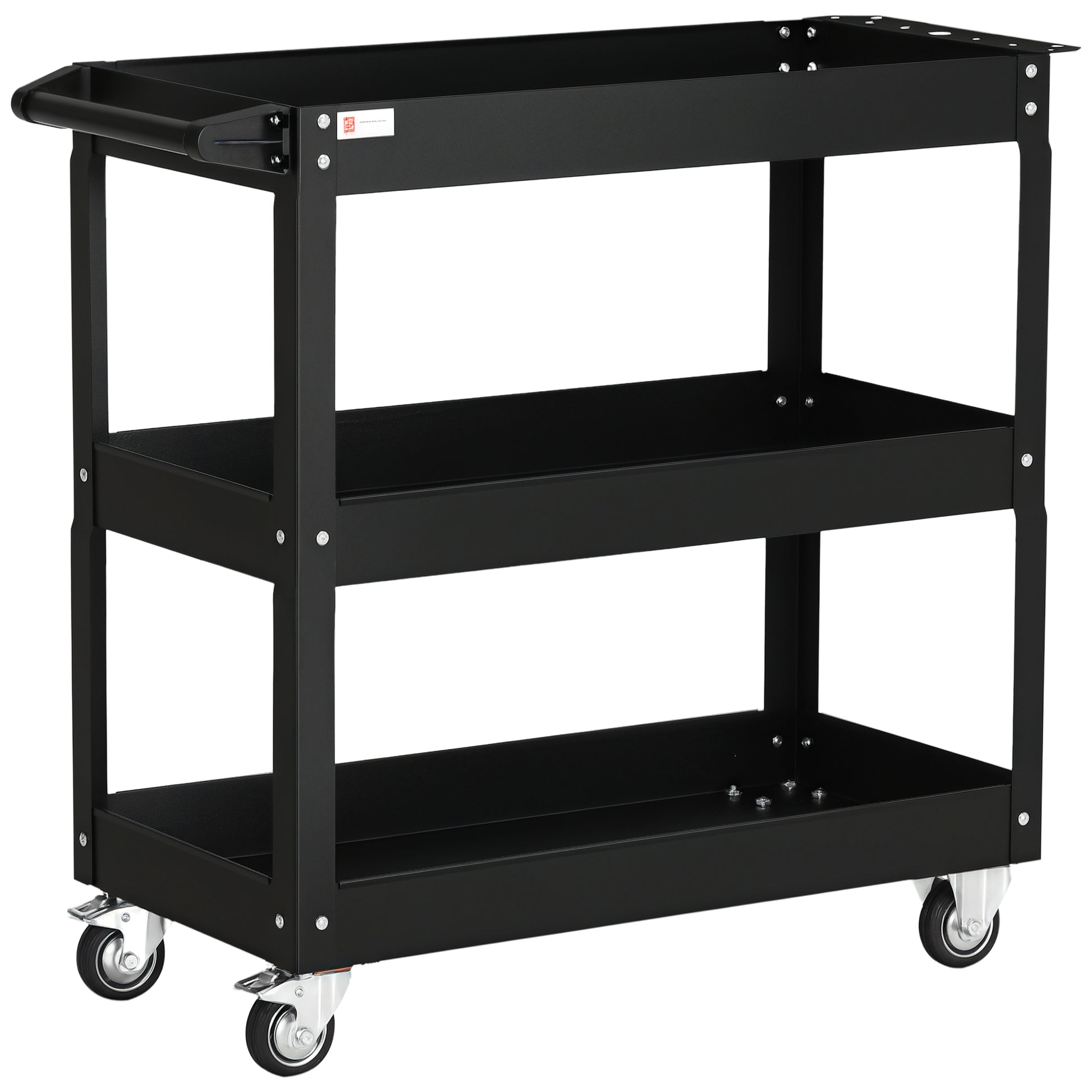 Aosom 3-Tier Rolling Steel Tool Cart - 330 lbs Capacity, Black-Home Improvement > Tools > Tool Organizers-DECOROLALA