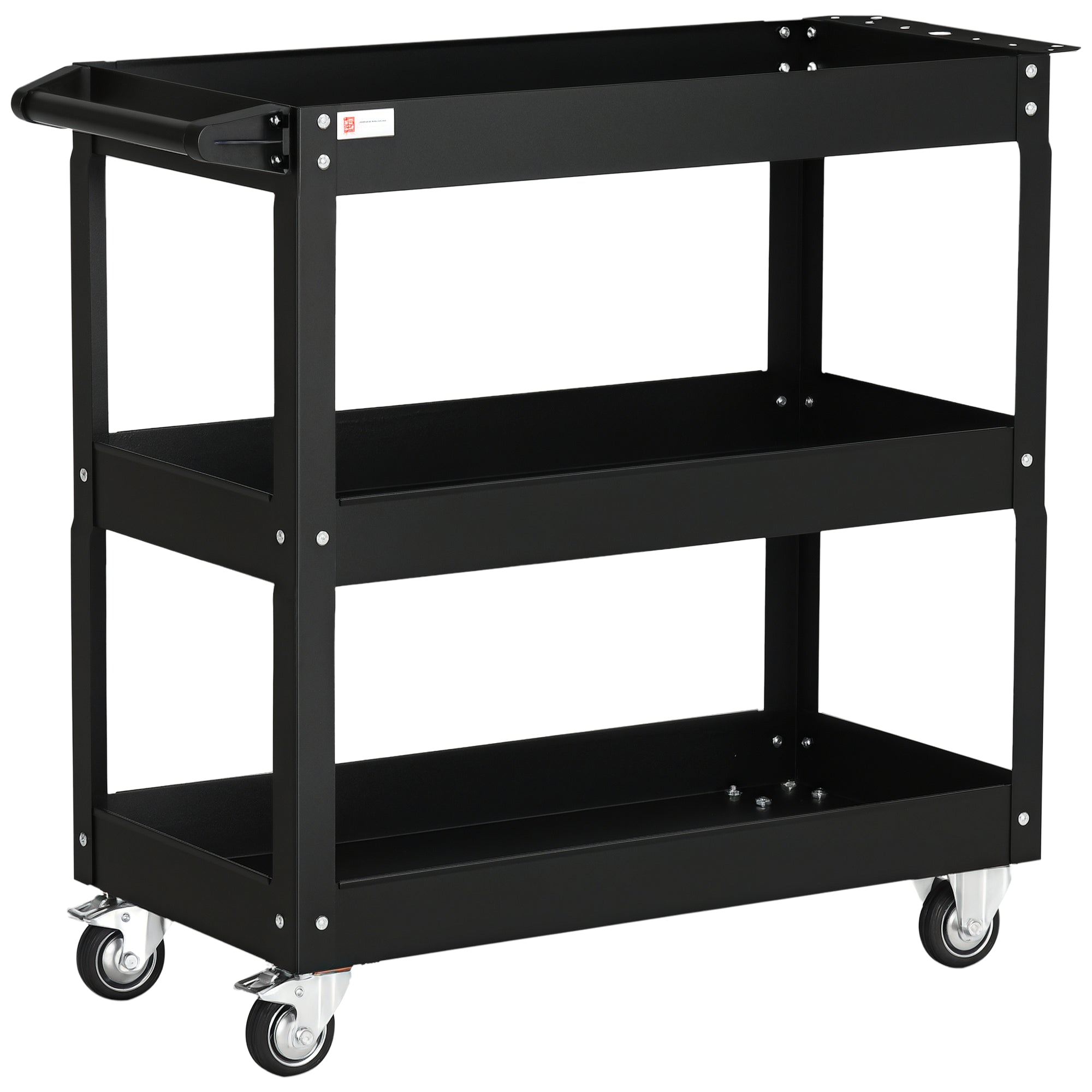 Aosom 3-Tier Rolling Steel Tool Cart - 330 lbs Capacity, Black-Home Improvement > Tools > Tool Organizers-DECOROLALA