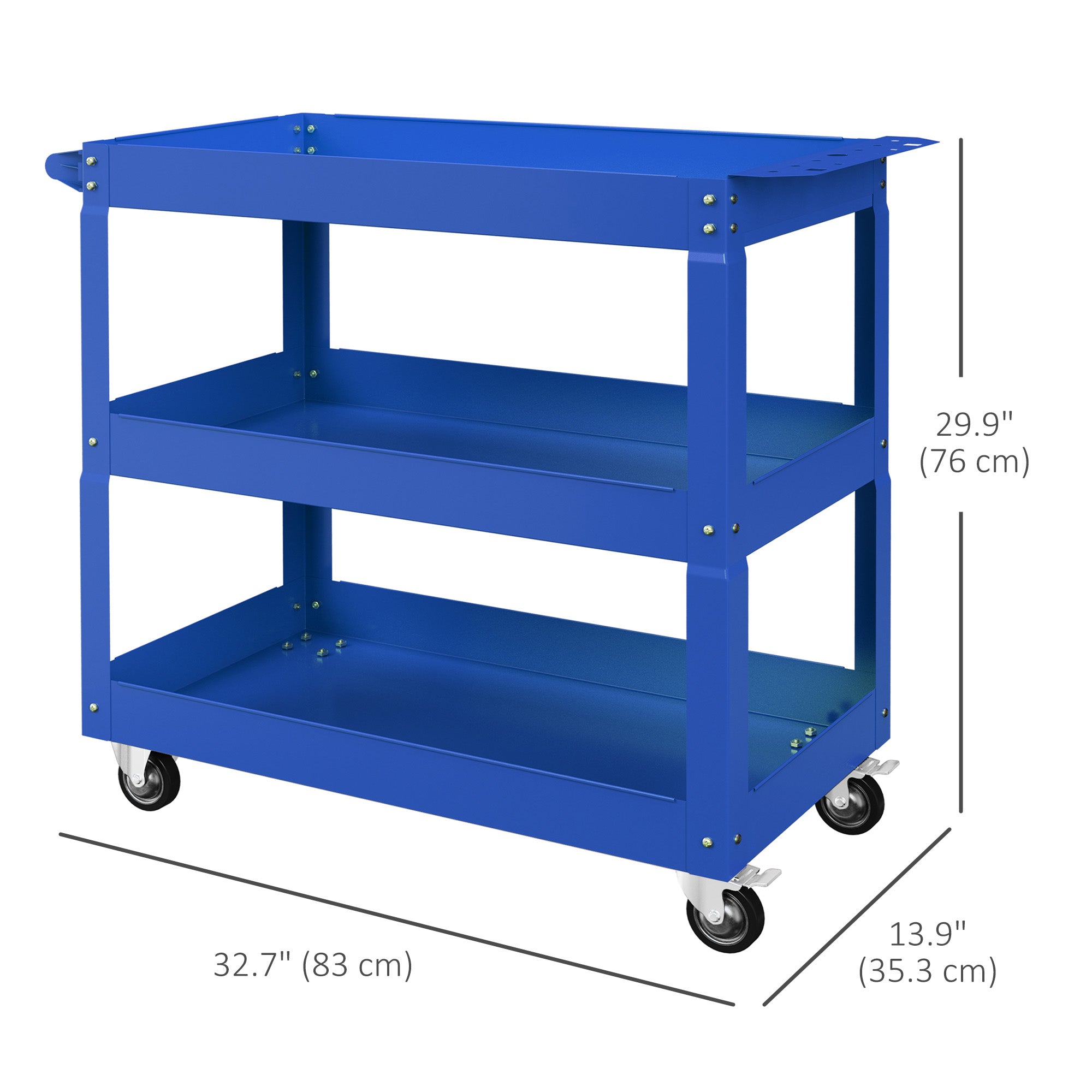 Aosom 3-Tier Rolling Steel Tool Cart - 330 lbs Capacity Blue-Home Improvement > Tools > Tool Organizers-DECOROLALA