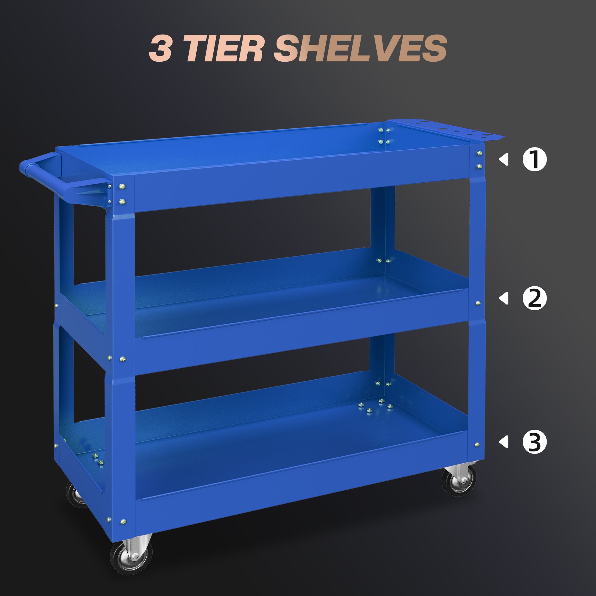 Aosom 3-Tier Rolling Steel Tool Cart - 330 lbs Capacity Blue-Home Improvement > Tools > Tool Organizers-DECOROLALA