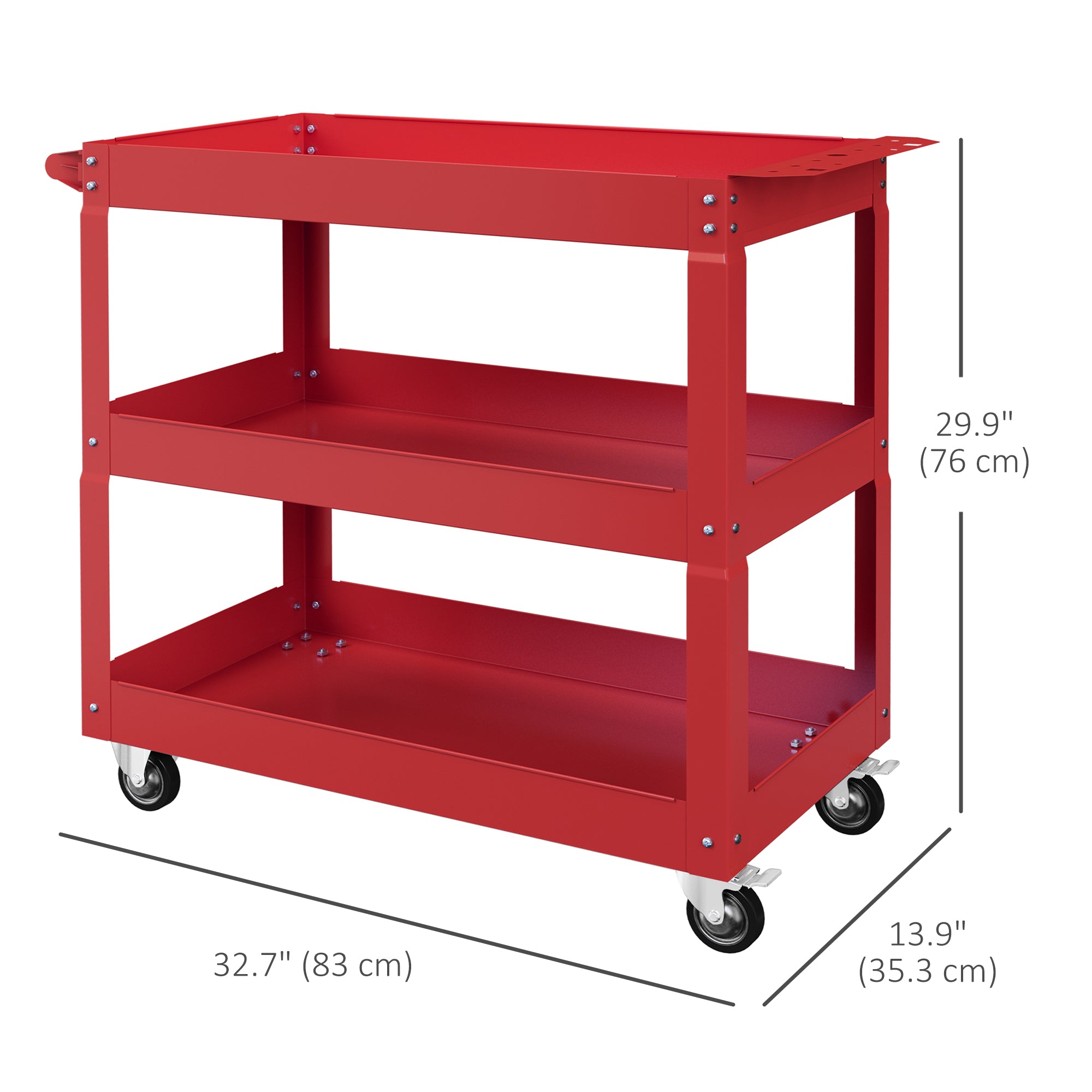 Aosom 3-Tier Rolling Tool Cart - 330 lbs Capacity Steel Red-Home Improvement > Tools > Tool Organizers-DECOROLALA