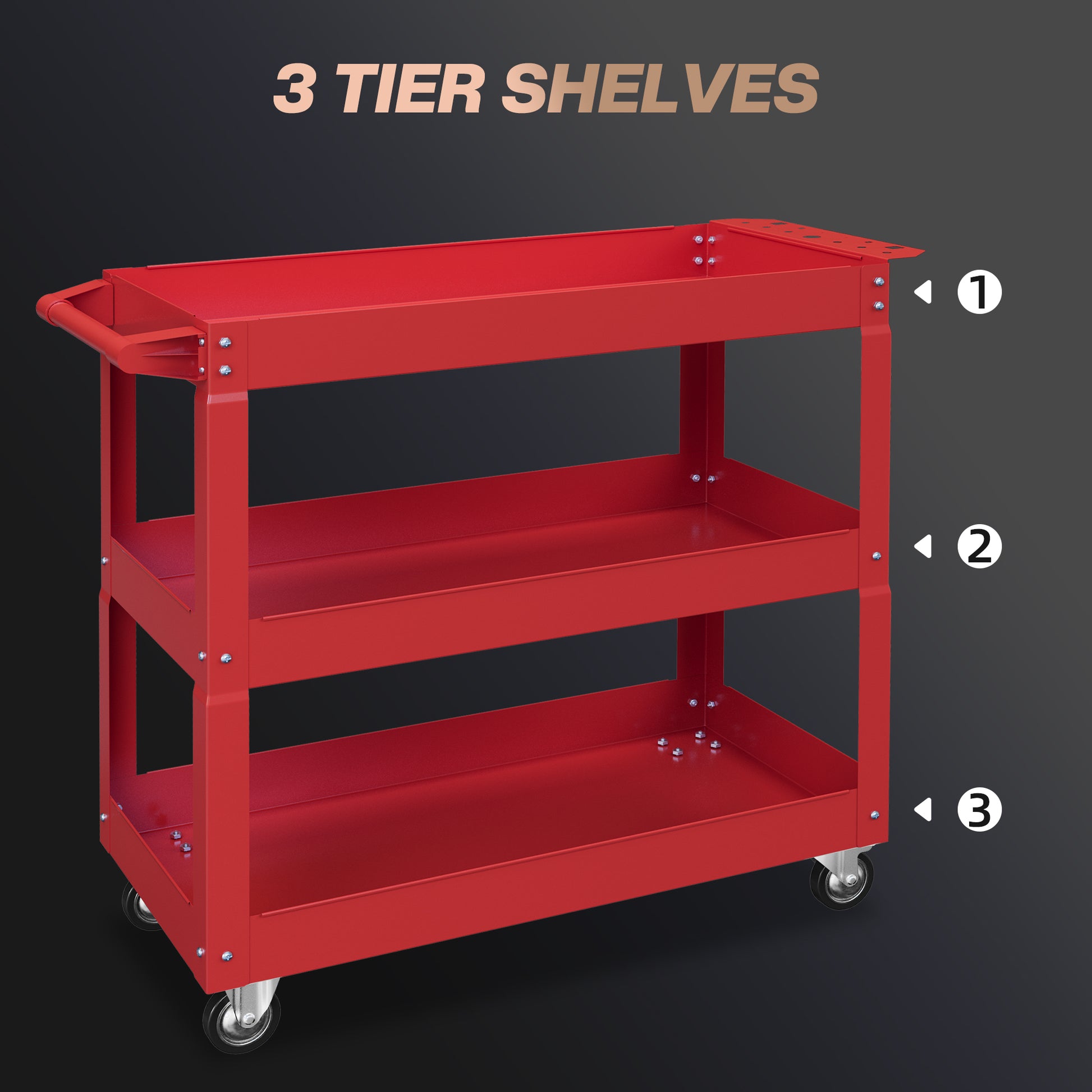 Aosom 3-Tier Rolling Tool Cart - 330 lbs Capacity Steel Red-Home Improvement > Tools > Tool Organizers-DECOROLALA