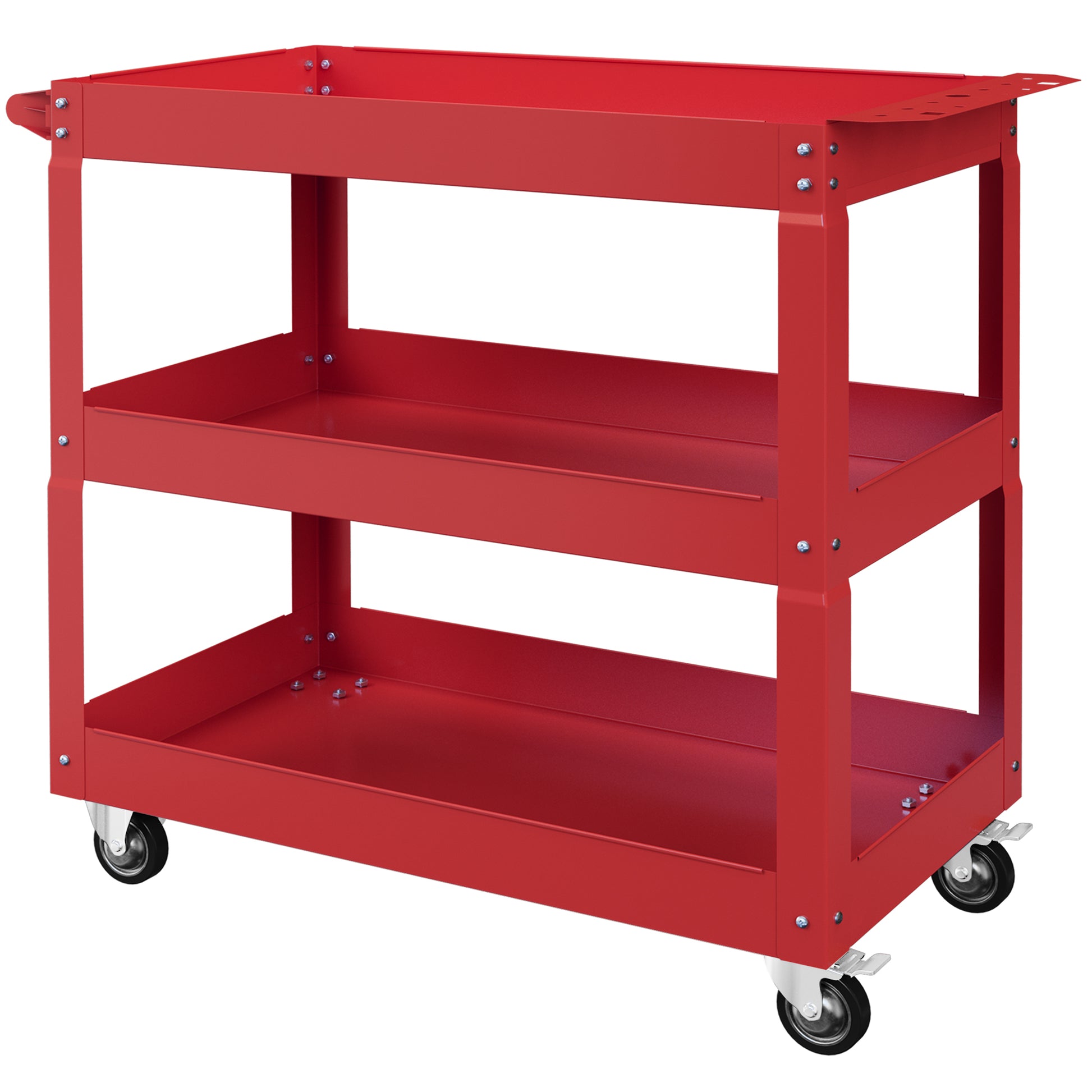 Aosom 3-Tier Rolling Tool Cart - 330 lbs Capacity Steel Red-Home Improvement > Tools > Tool Organizers-DECOROLALA
