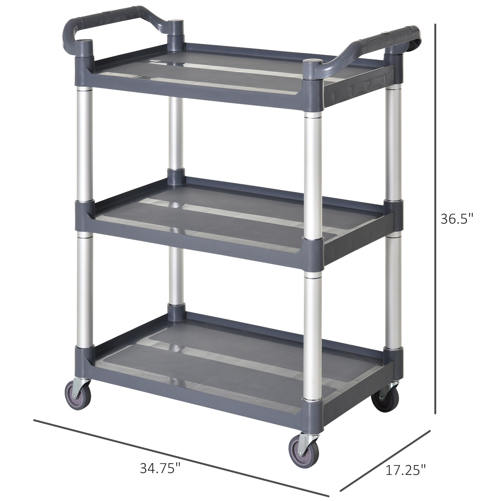 Aosom 3-Tier Rolling Utility Cart - Silver and Gray Aluminum-Home Furnishings > Kitchen & Dining Furniture > Kitchen Islands & Kitchen Carts-DECOROLALA
