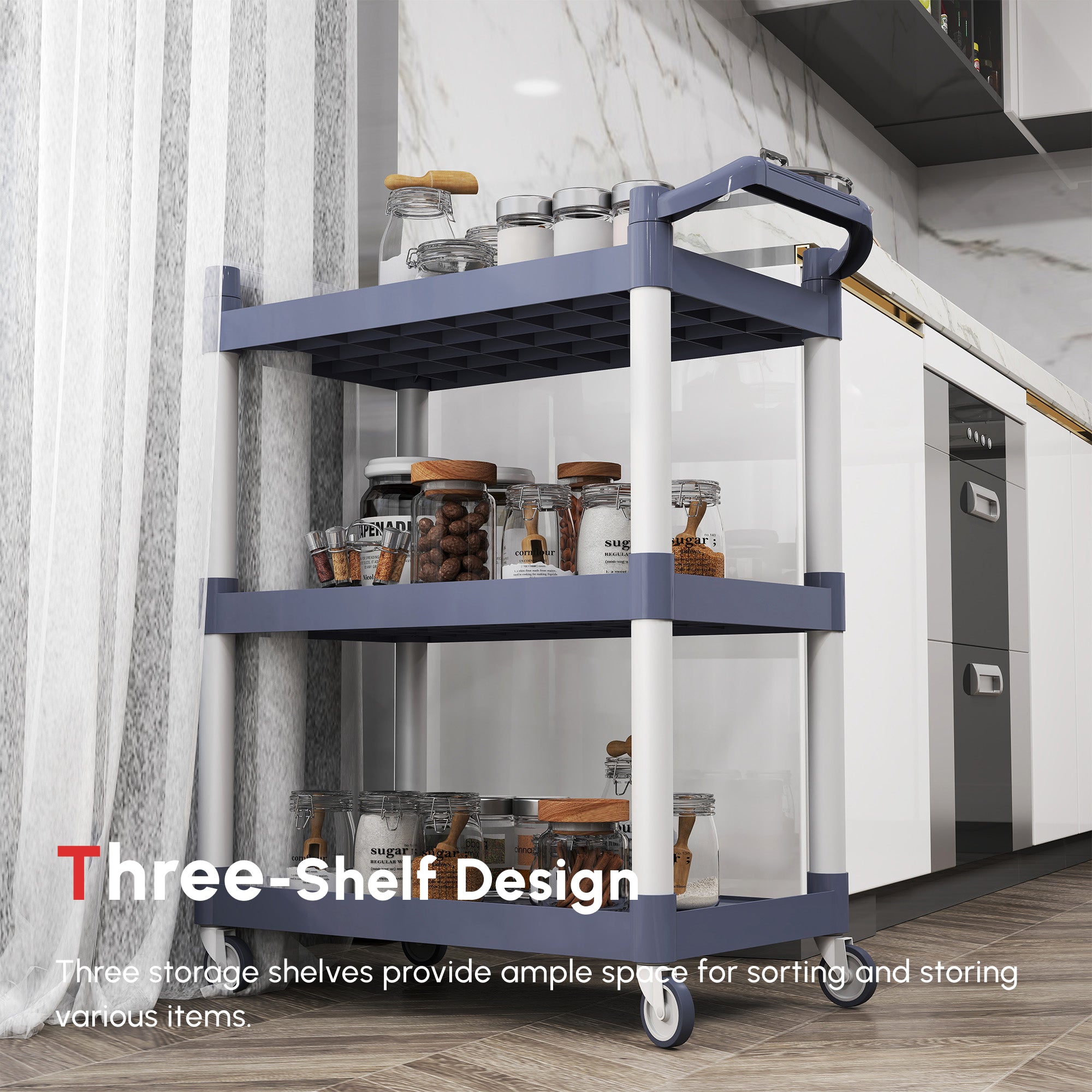 Aosom 3-Tier Rolling Utility Cart - Silver and Gray Aluminum-Home Furnishings > Kitchen & Dining Furniture > Kitchen Islands & Kitchen Carts-DECOROLALA