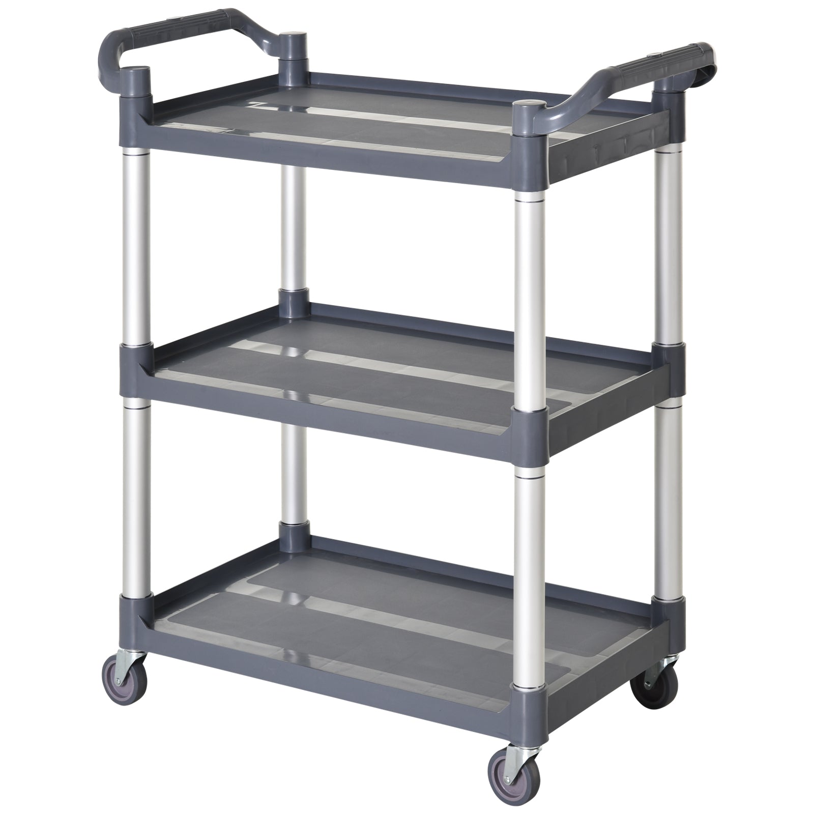 Aosom 3-Tier Rolling Utility Cart - Silver and Gray Aluminum-Home Furnishings > Kitchen & Dining Furniture > Kitchen Islands & Kitchen Carts-DECOROLALA