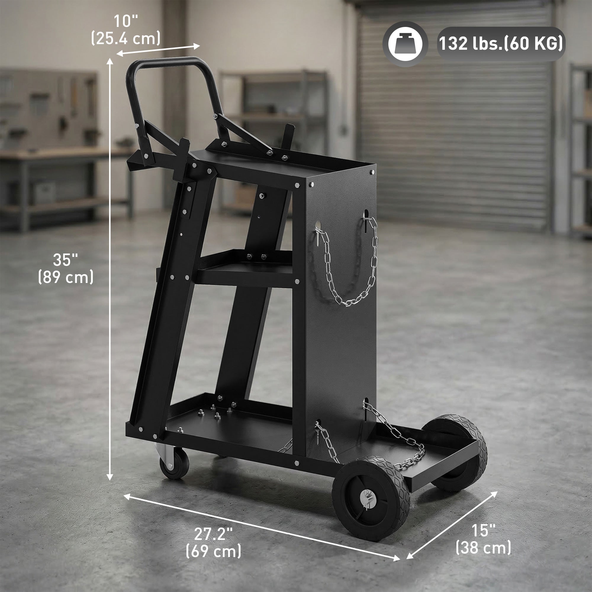 Aosom 3-Tier Welding Utility Cart with Gas Cylinder Holder - Black-Home Improvement > Tools > Tool Organizers-DECOROLALA