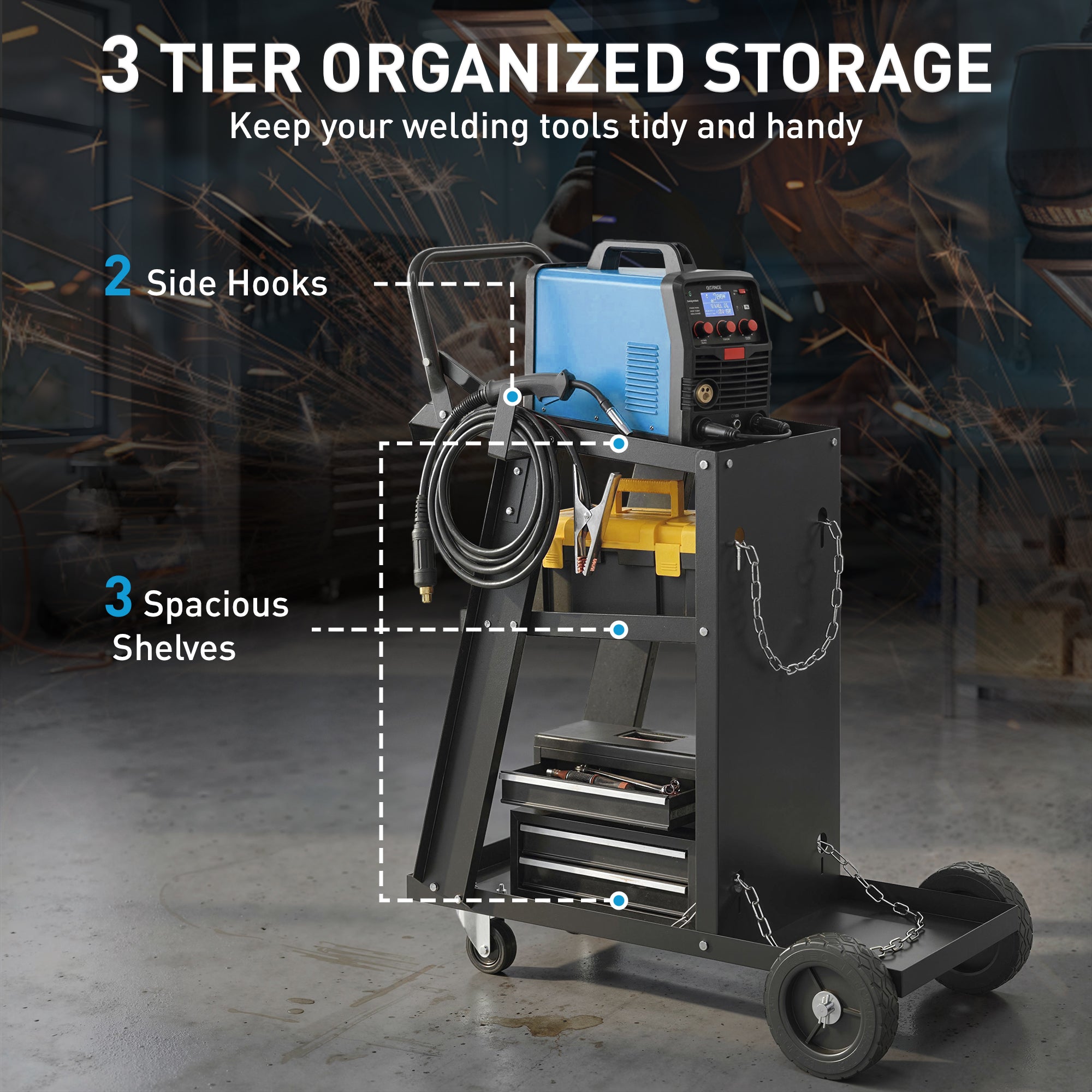 Aosom 3-Tier Welding Utility Cart with Gas Cylinder Holder - Black-Home Improvement > Tools > Tool Organizers-DECOROLALA