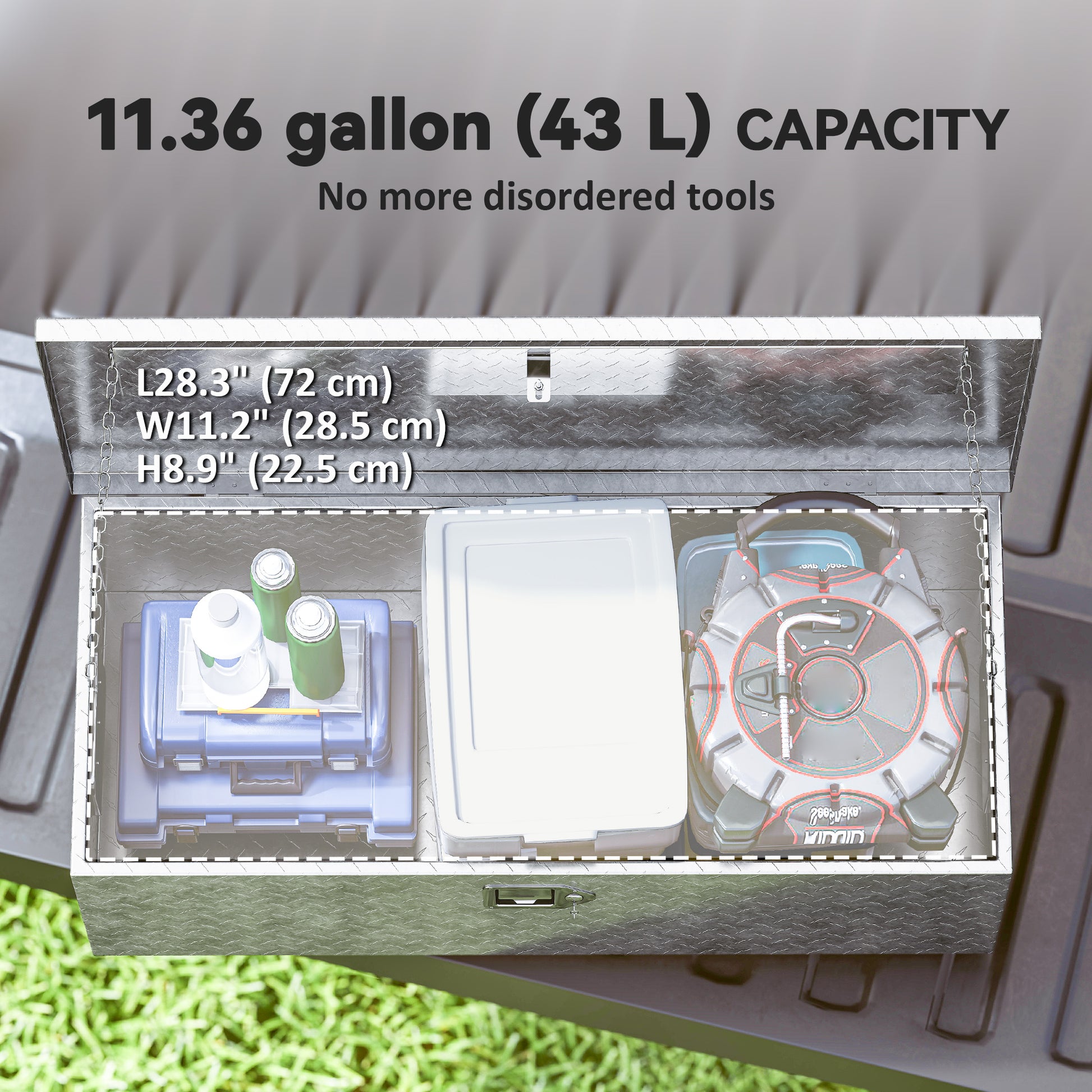 Aosom 30" Aluminum Truck Bed Tool Box - Silver 11.4 Gallon-Home Improvement > Tools > Tool Organizers-DECOROLALA