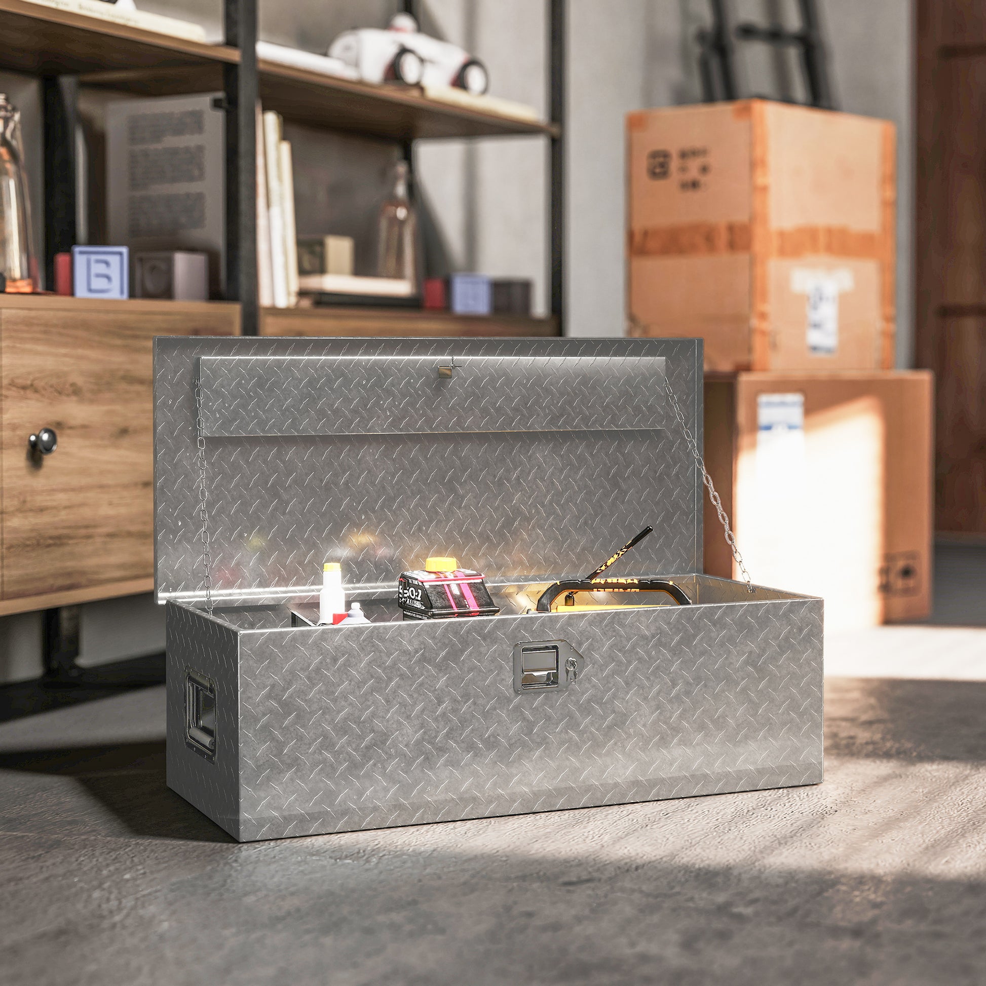 Aosom 30" Aluminum Truck Bed Tool Box - Silver 11.4 Gallon-Home Improvement > Tools > Tool Organizers-DECOROLALA