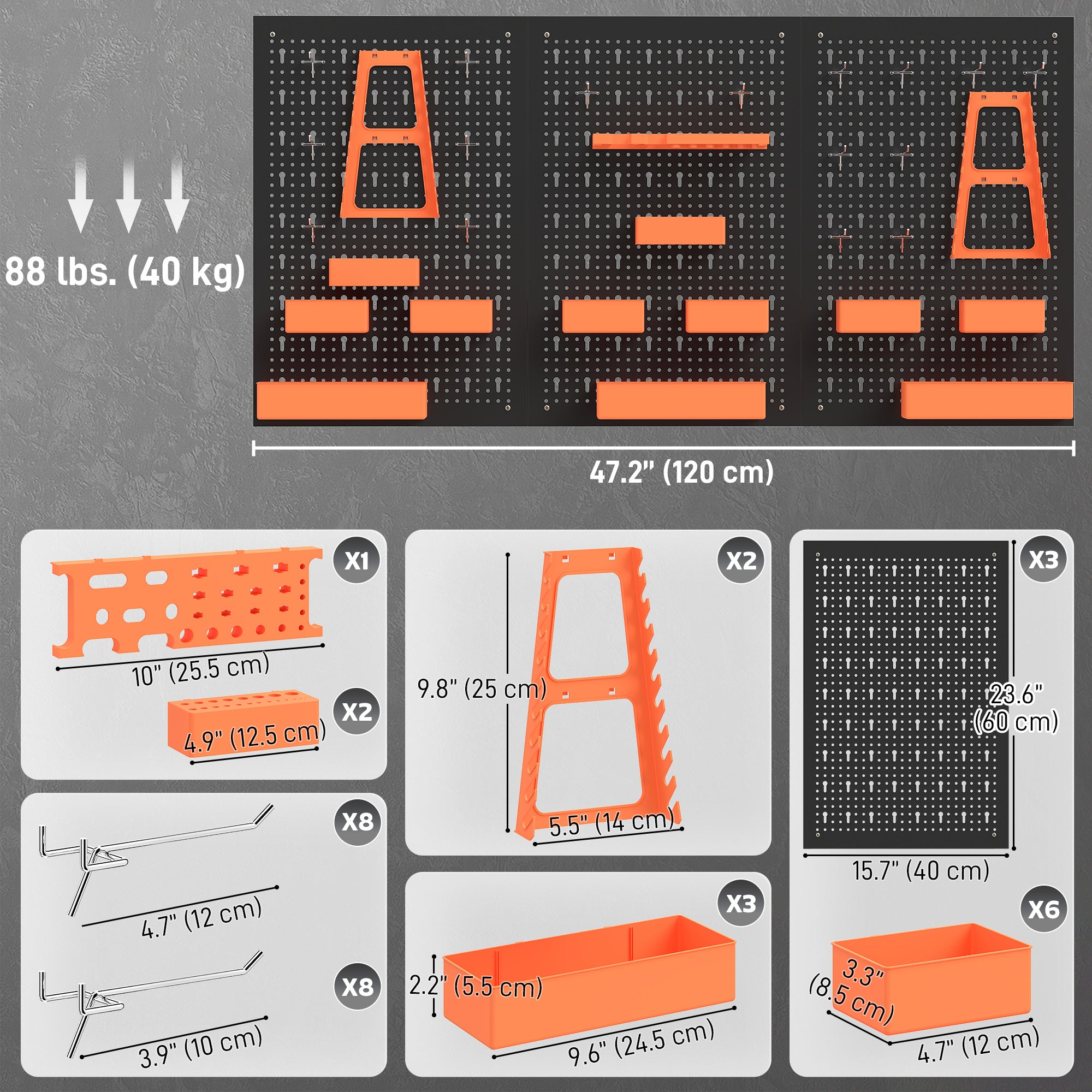 Aosom 33-Piece Metal Pegboard Tool Organizer - Black/Orange-Home Improvement > Tools > Tool Organizers-DECOROLALA