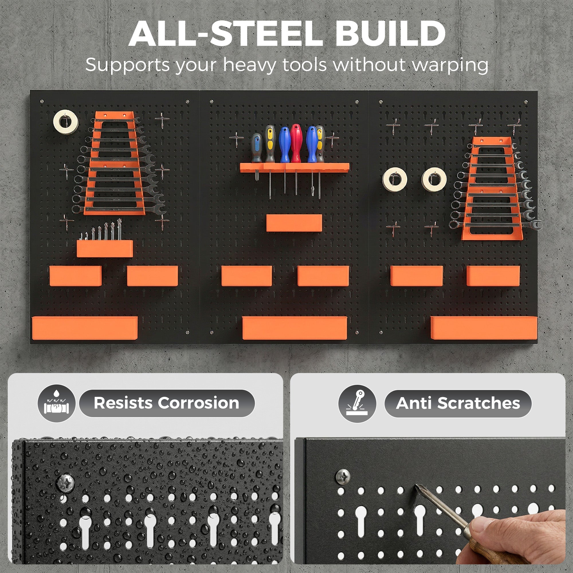 Aosom 33-Piece Metal Pegboard Tool Organizer - Black/Orange-Home Improvement > Tools > Tool Organizers-DECOROLALA