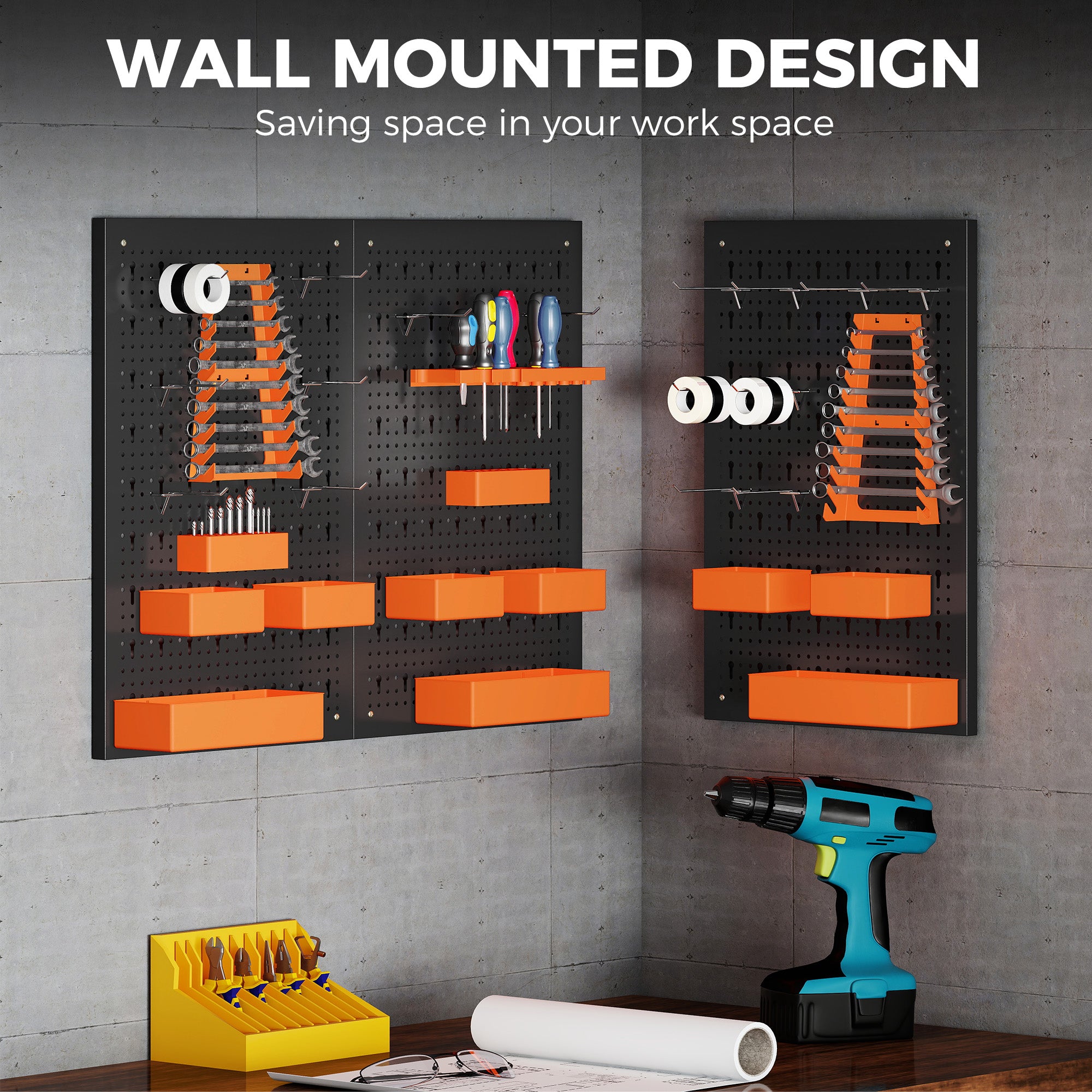 Aosom 33-Piece Metal Pegboard Tool Organizer - Black/Orange-Home Improvement > Tools > Tool Organizers-DECOROLALA