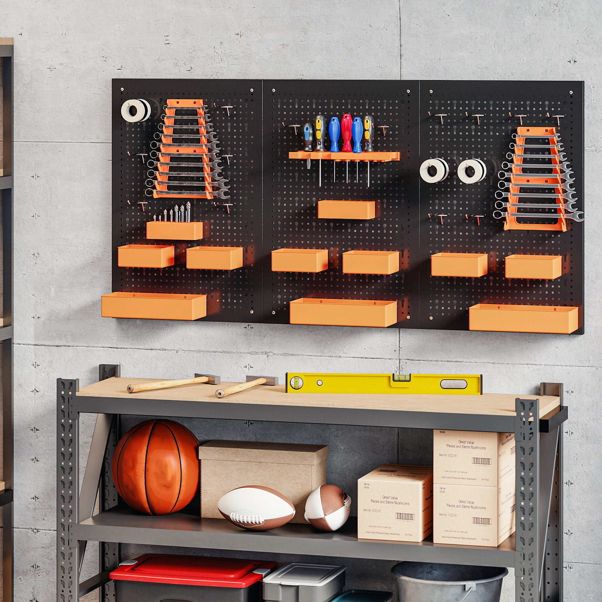 Aosom 33-Piece Metal Pegboard Tool Organizer - Black/Orange-Home Improvement > Tools > Tool Organizers-DECOROLALA