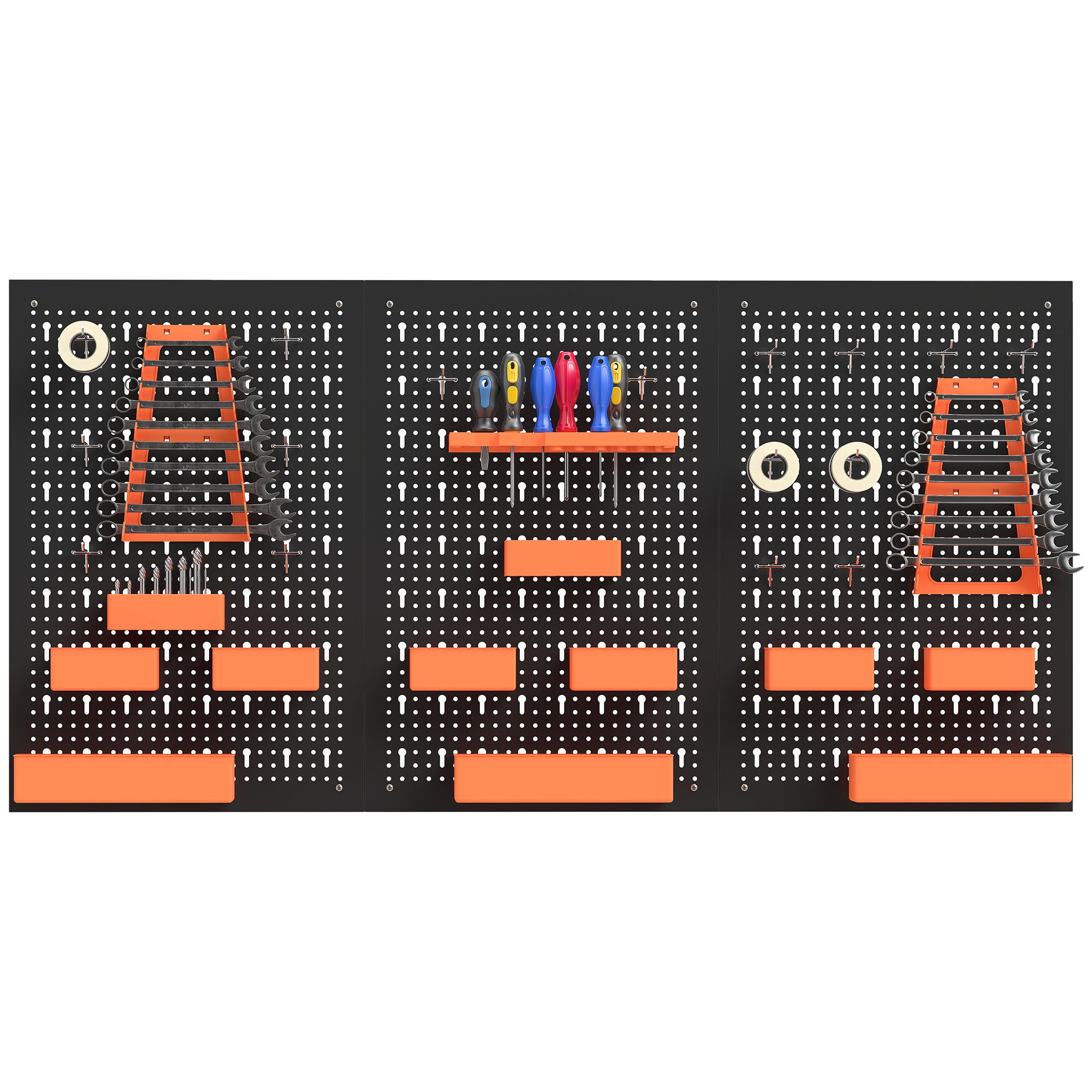 Aosom 33-Piece Metal Pegboard Tool Organizer - Black/Orange-Home Improvement > Tools > Tool Organizers-DECOROLALA
