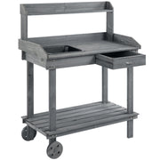 Aosom 36" Wooden Potting Bench with Wheels, Sink & Drawer - Gray-Patio & Garden > Lawn & Garden > Garden Accessories > Potting Benches & Tables-DECOROLALA