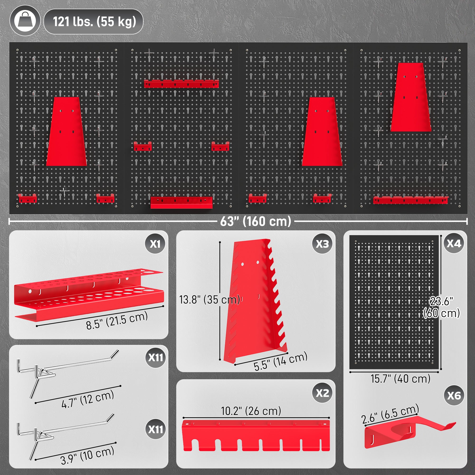 Aosom 38-Piece Steel Pegboard Tool Organizer - Black and Red-Home Improvement > Tools > Tool Organizers-DECOROLALA