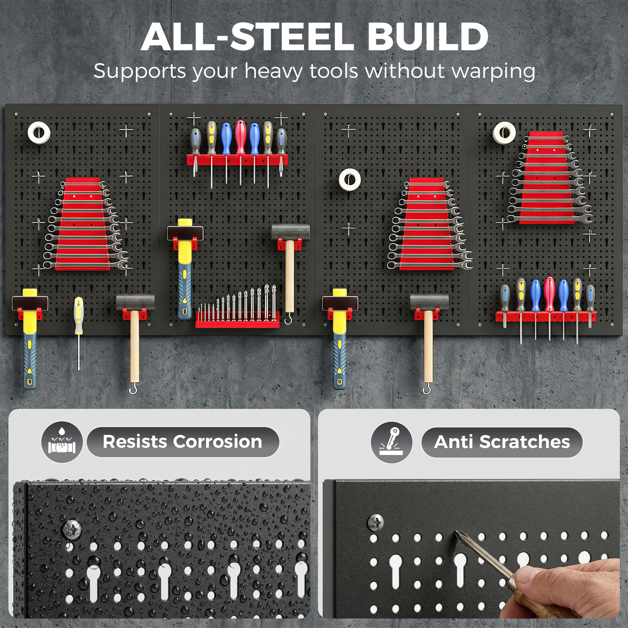 Aosom 38-Piece Steel Pegboard Tool Organizer - Black and Red-Home Improvement > Tools > Tool Organizers-DECOROLALA