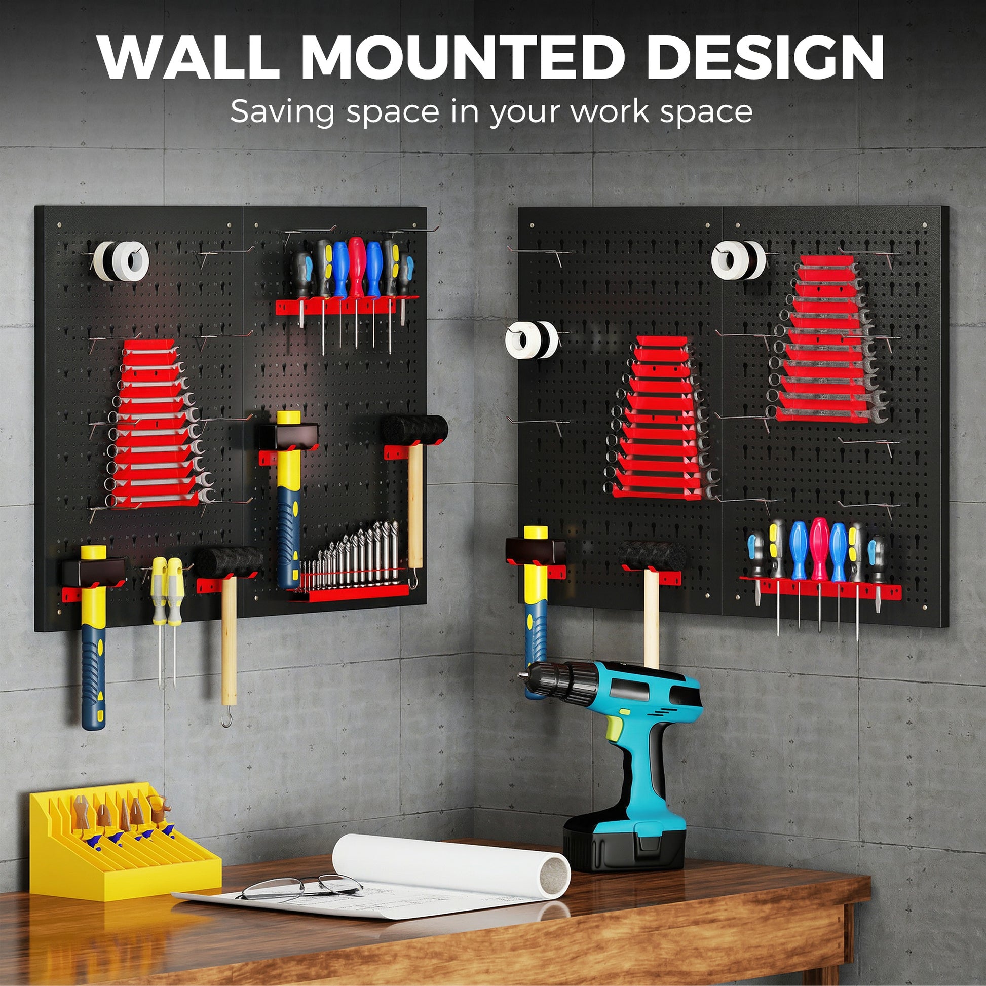 Aosom 38-Piece Steel Pegboard Tool Organizer - Black and Red-Home Improvement > Tools > Tool Organizers-DECOROLALA