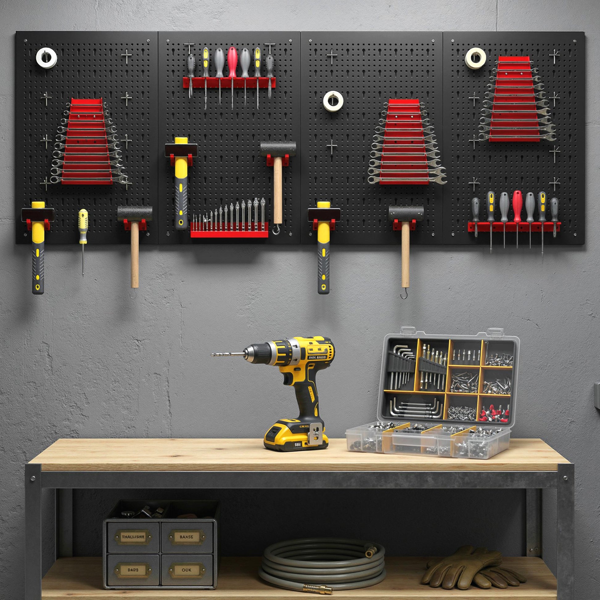 Aosom 38-Piece Steel Pegboard Tool Organizer - Black and Red-Home Improvement > Tools > Tool Organizers-DECOROLALA