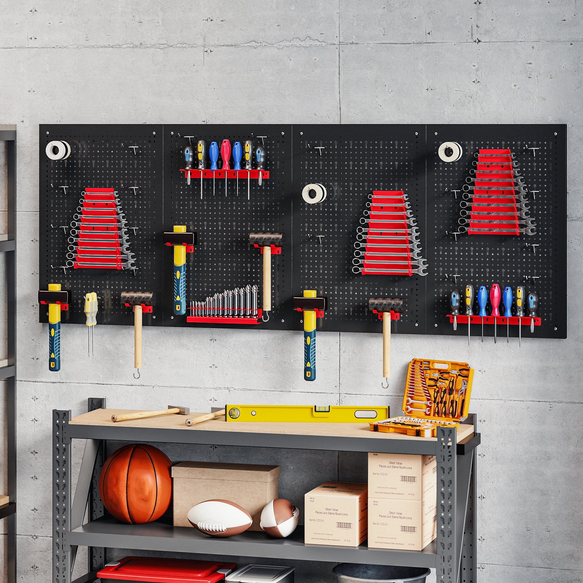 Aosom 38-Piece Steel Pegboard Tool Organizer - Black and Red-Home Improvement > Tools > Tool Organizers-DECOROLALA