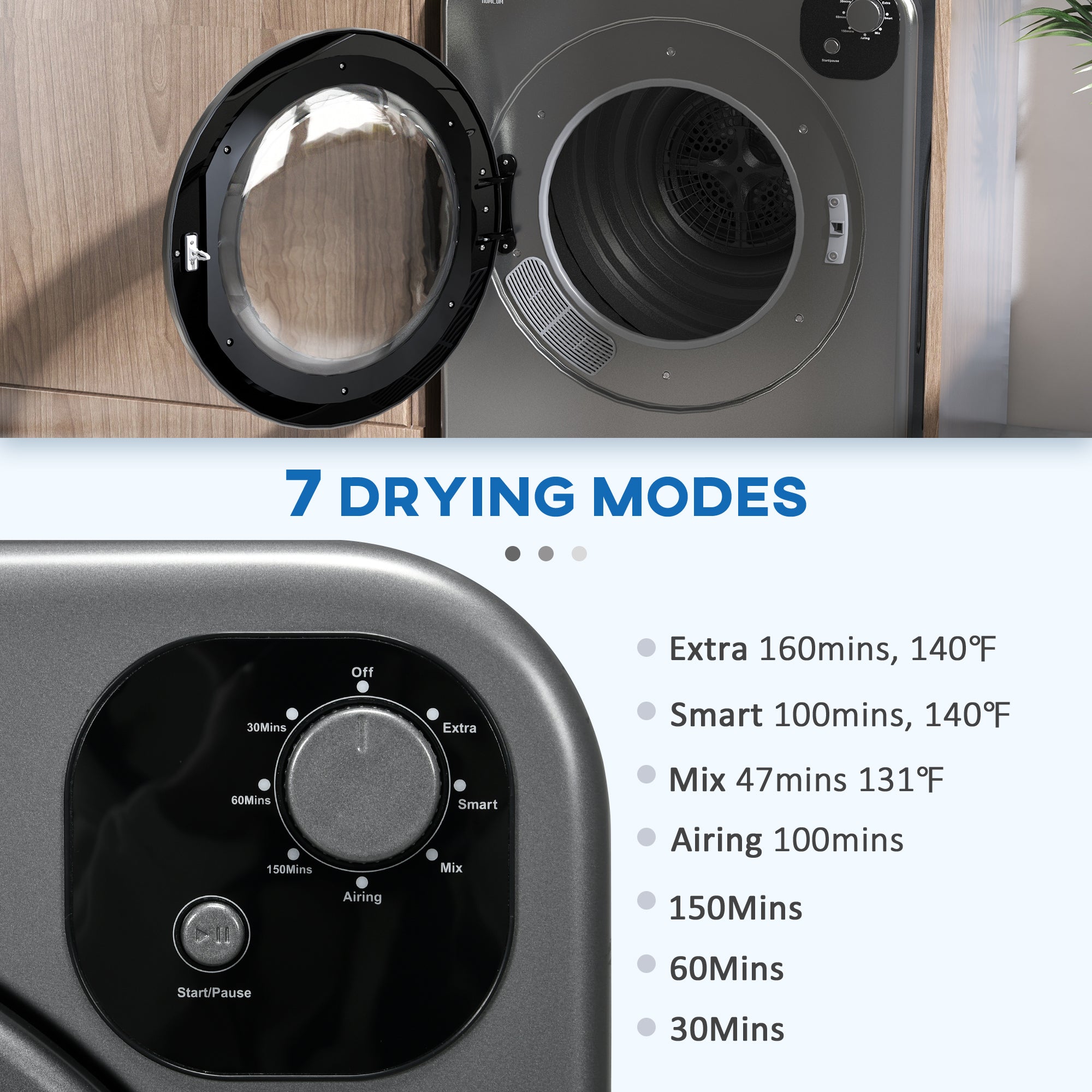 Aosom 3.22 Cu. Ft. Portable Electric Laundry Dryer 1300W - Grey-Dryer Machines-DECOROLALA