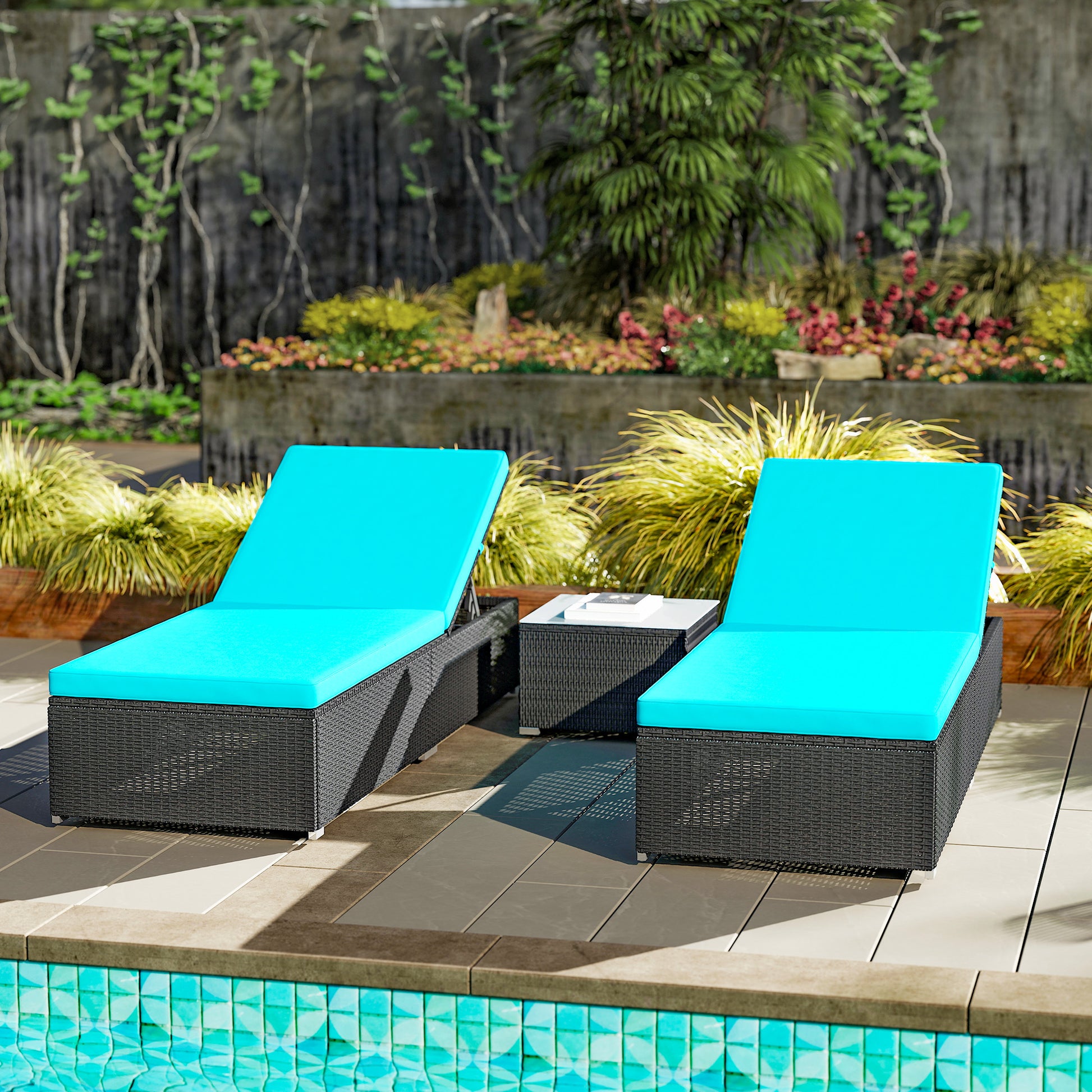 Aosom 3pc Rattan Lounge Chair Set with Table-DECOROLALA
