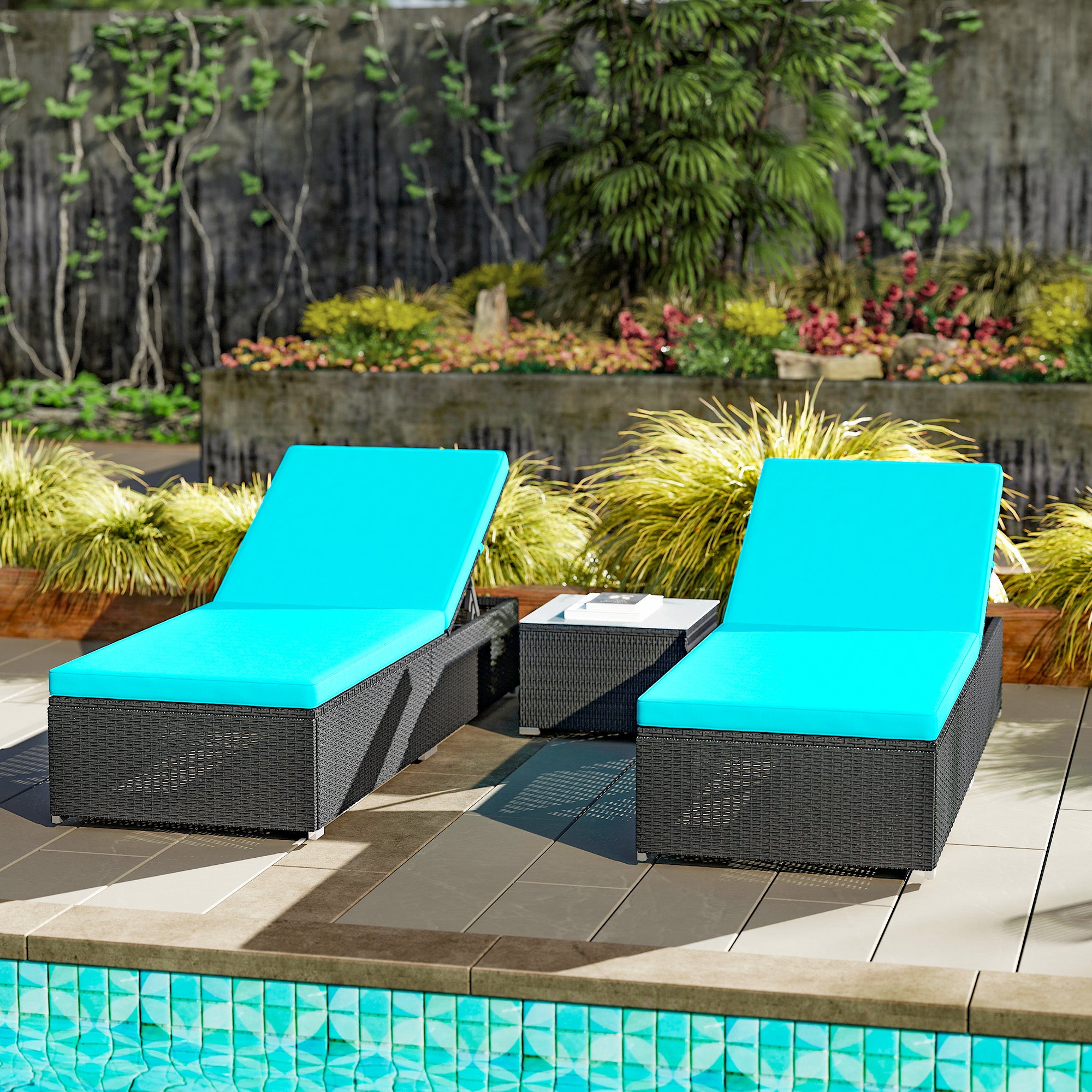 Aosom 3pc Rattan Lounge Chair Set with Table-DECOROLALA