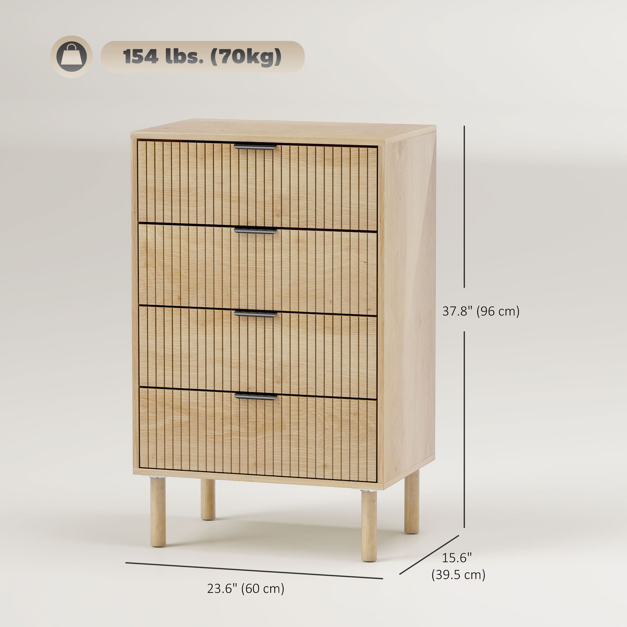 Aosom 4 Drawer Dresser - Oak Scandinavian Fluted Chest-DECOROLALA