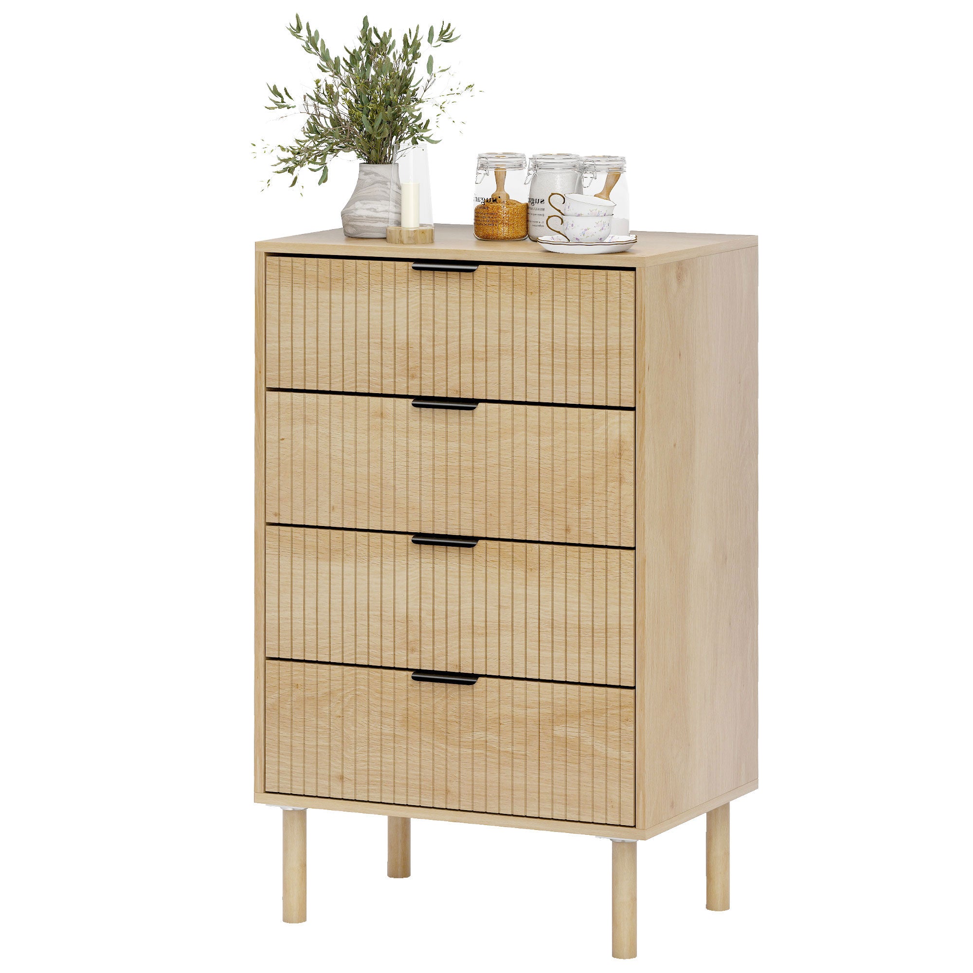Aosom 4 Drawer Dresser - Oak Scandinavian Fluted Chest-DECOROLALA