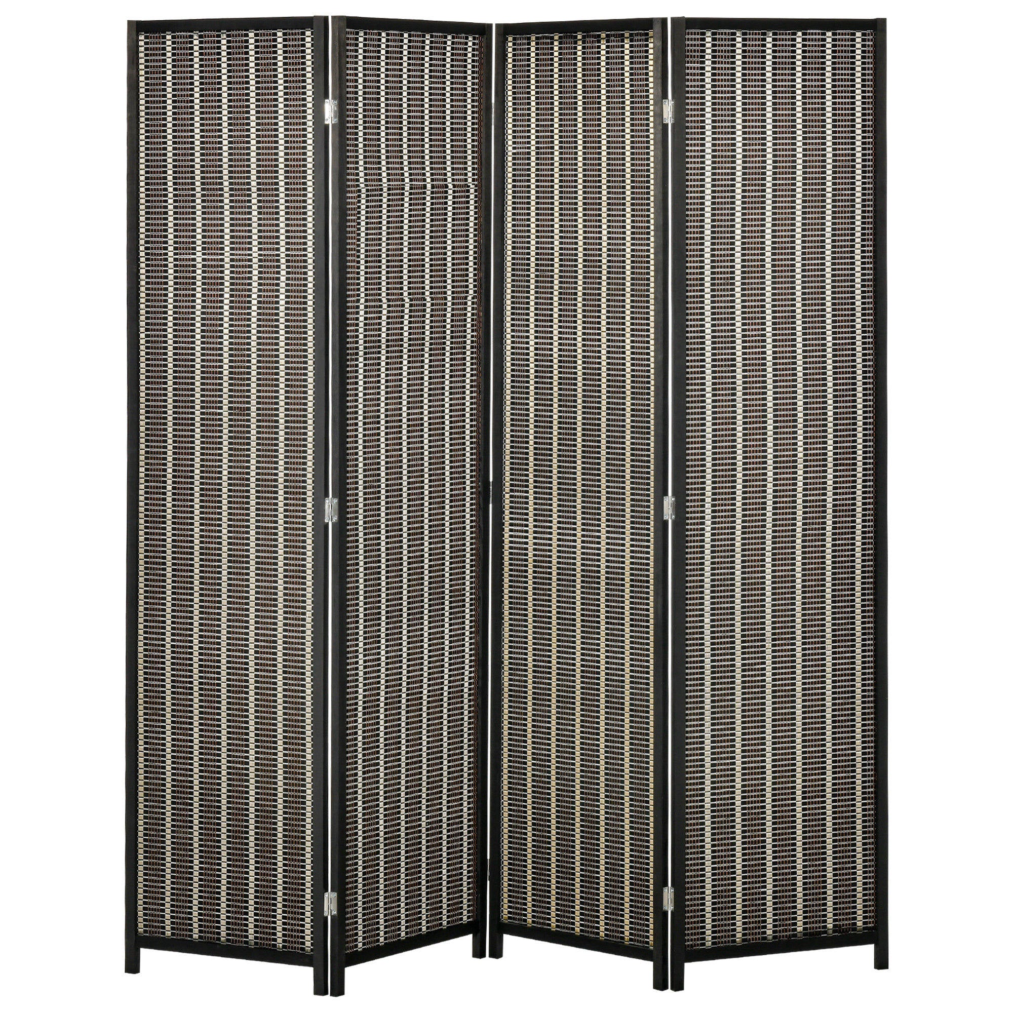 Aosom 4-Panel Bamboo Room Divider - 6 Ft Tall Folding Screen Black-Home Furnishings > Living Room Furniture > Room Dividers-DECOROLALA