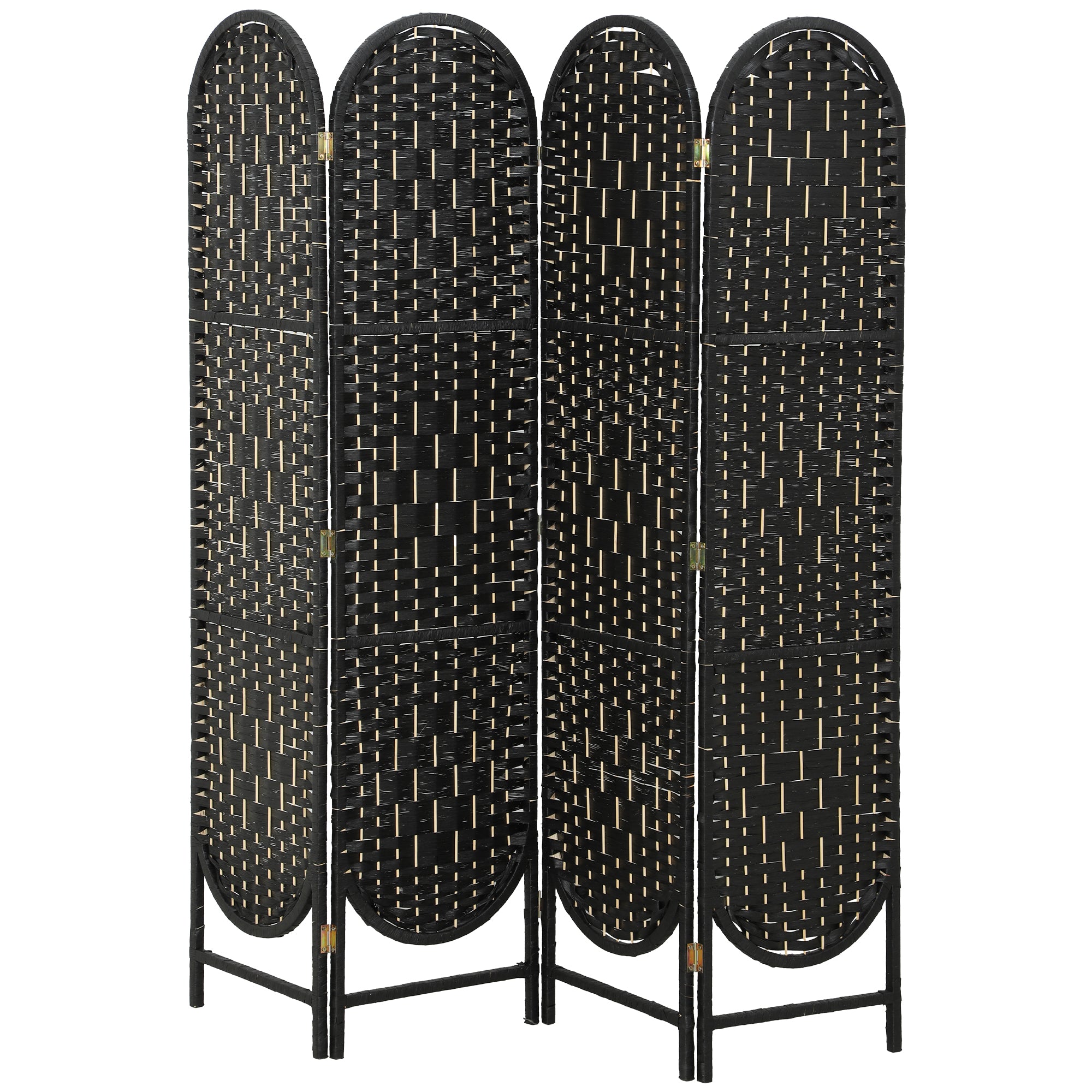Aosom 4-Panel Bohemian Room Divider - Black Arched Privacy Screen-Home Furnishings > Living Room Furniture > Room Dividers-DECOROLALA