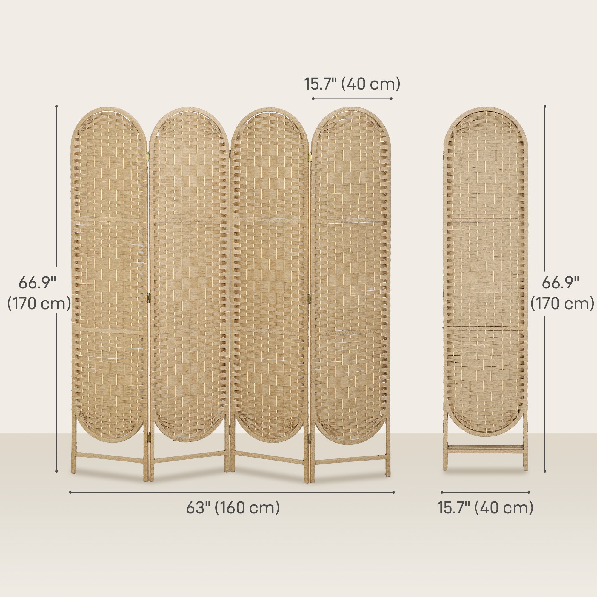 Aosom 4-Panel Bohemian Room Divider - Natural Wood 67" H-Home Furnishings > Living Room Furniture > Room Dividers-DECOROLALA